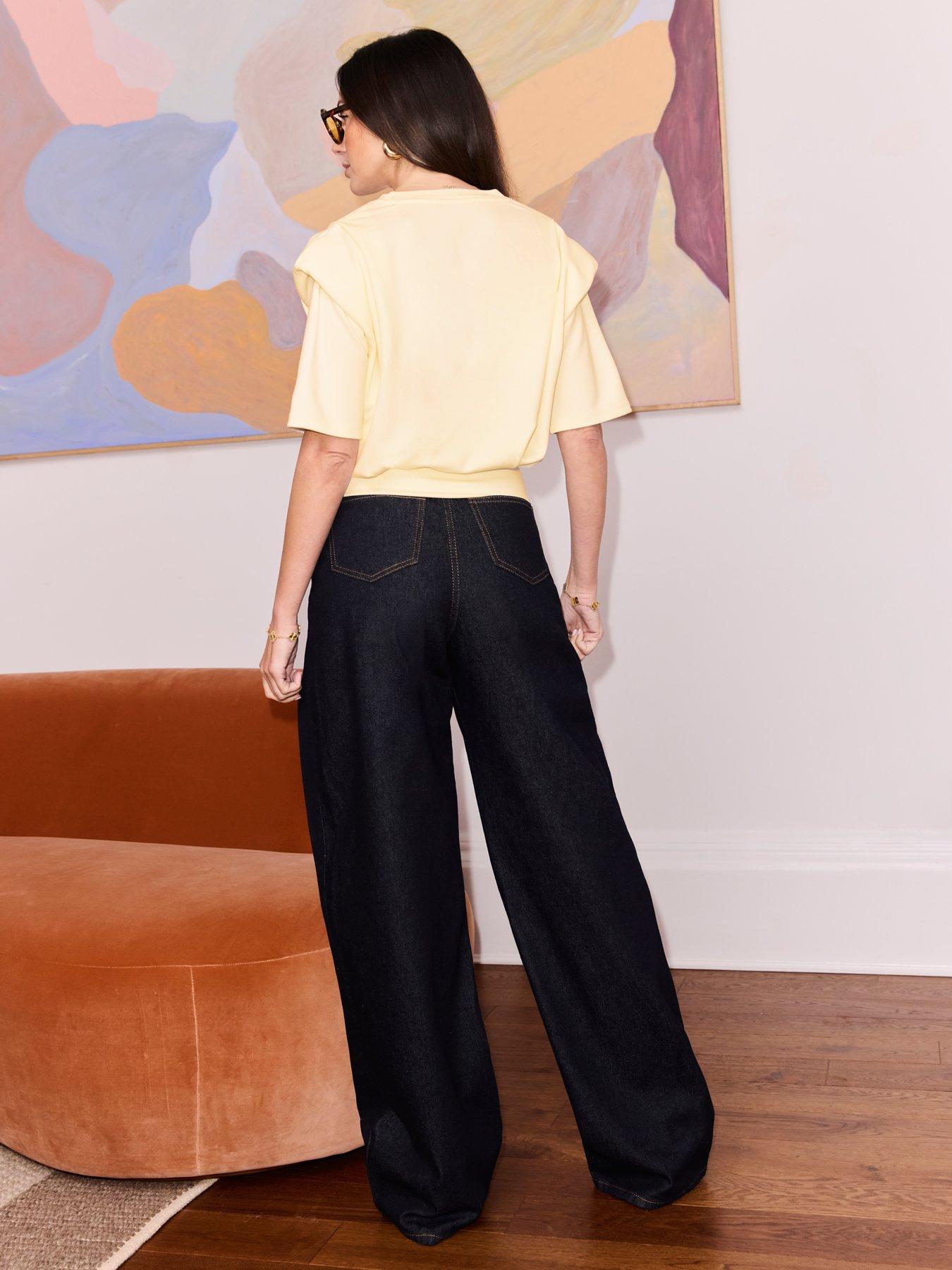 Image 2 of 4 of Michelle Keegan Pleat Detail Extreme Wide Leg Jeans - Dark Wash