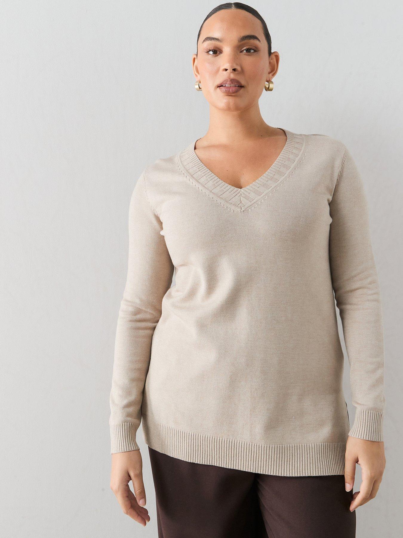 The Very Collection Classic Comfort V Neck Longline Jumper - Beige