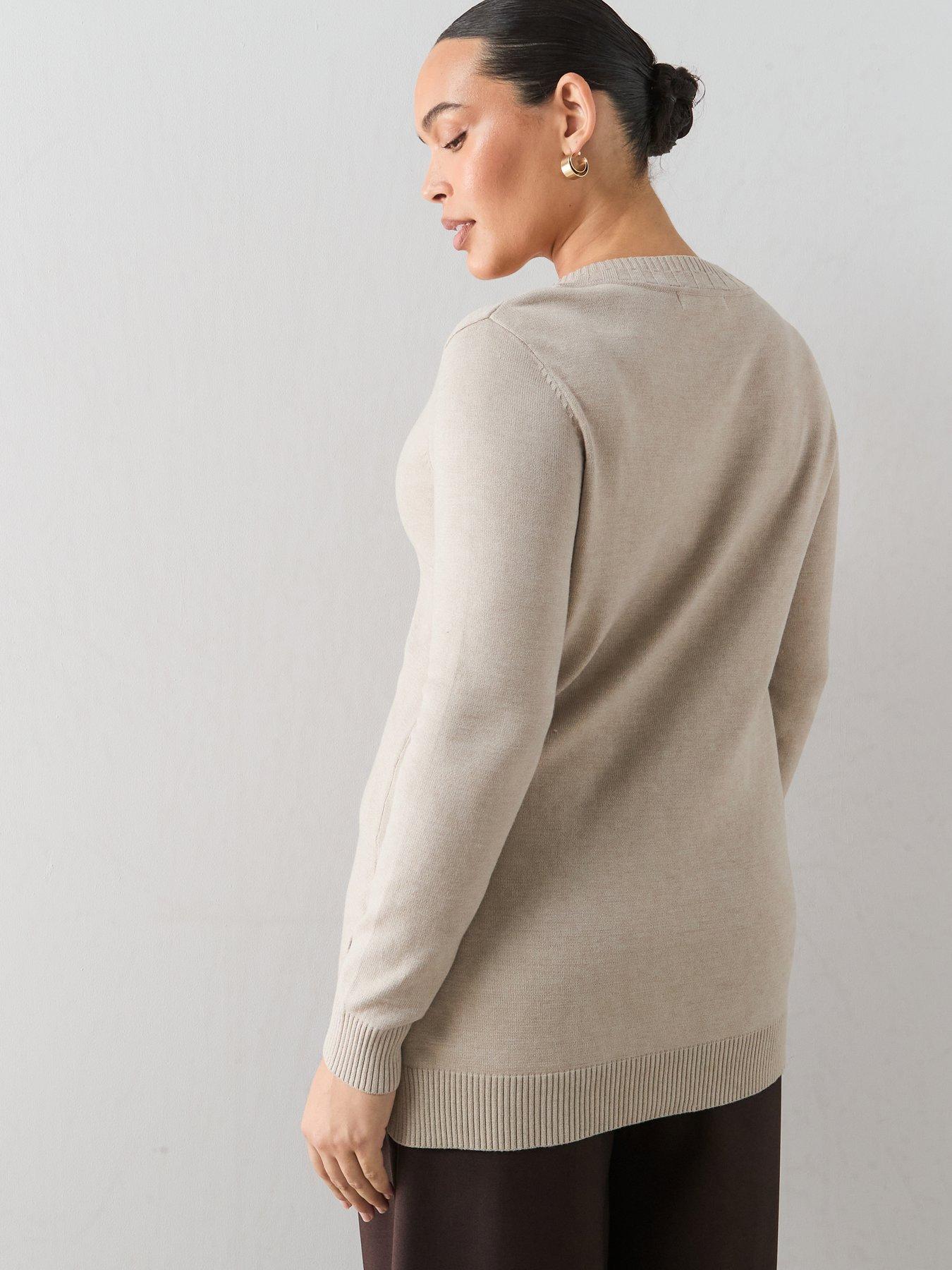 Image 2 of 6 of The Very Collection Classic Comfort V Neck Longline Jumper - Beige