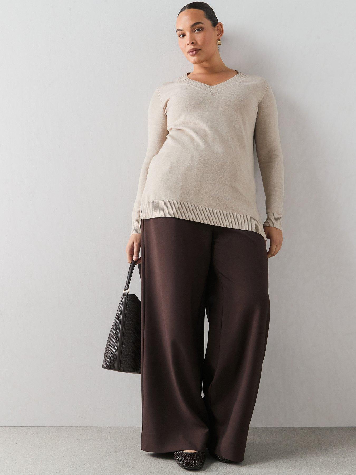 Image 3 of 6 of The Very Collection Classic Comfort V Neck Longline Jumper - Beige