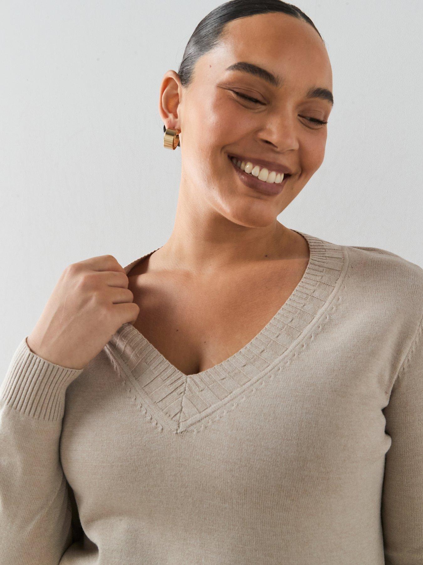 Image 4 of 6 of The Very Collection Classic Comfort V Neck Longline Jumper - Beige