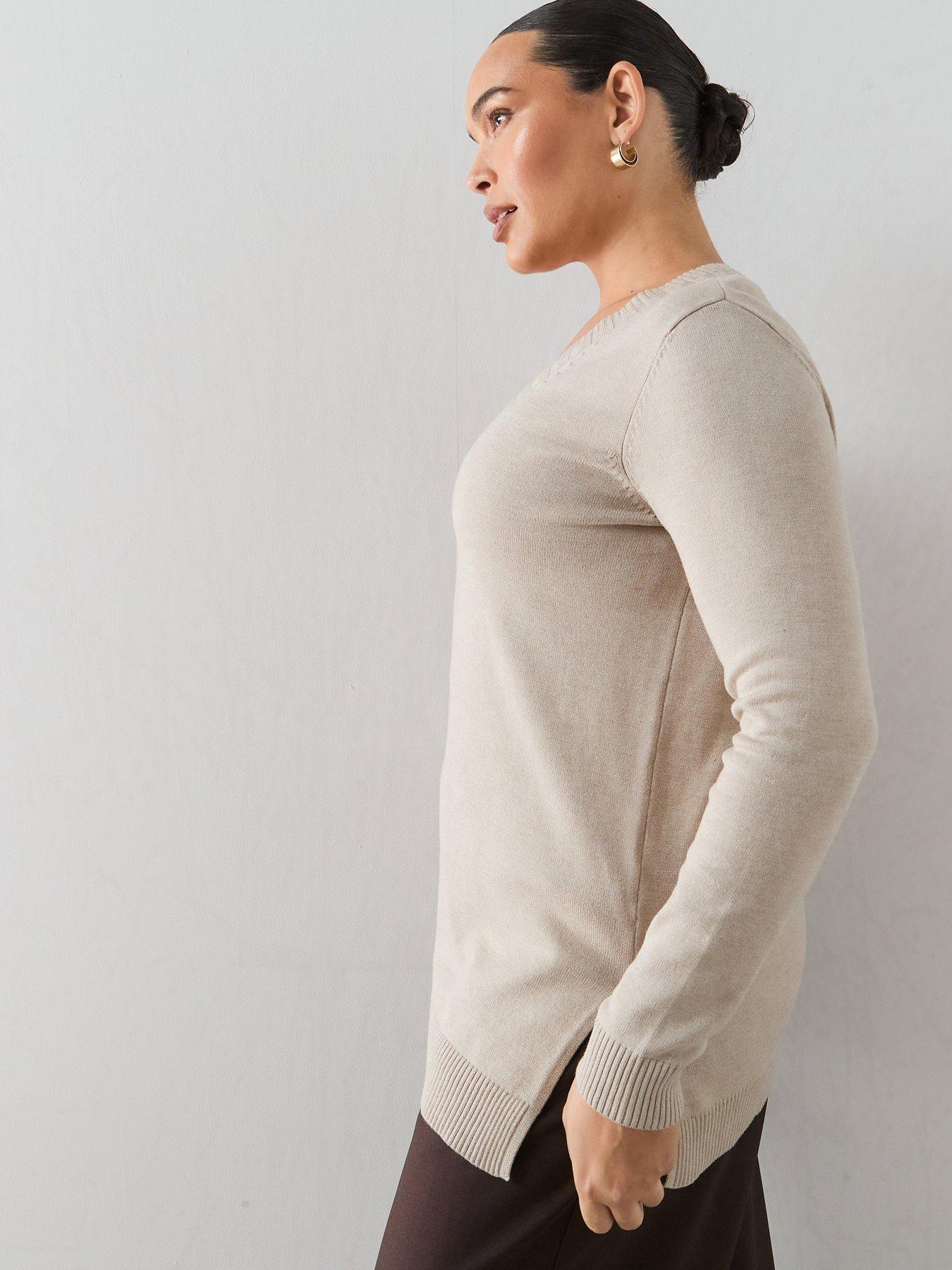 Image 5 of 6 of The Very Collection Classic Comfort V Neck Longline Jumper - Beige