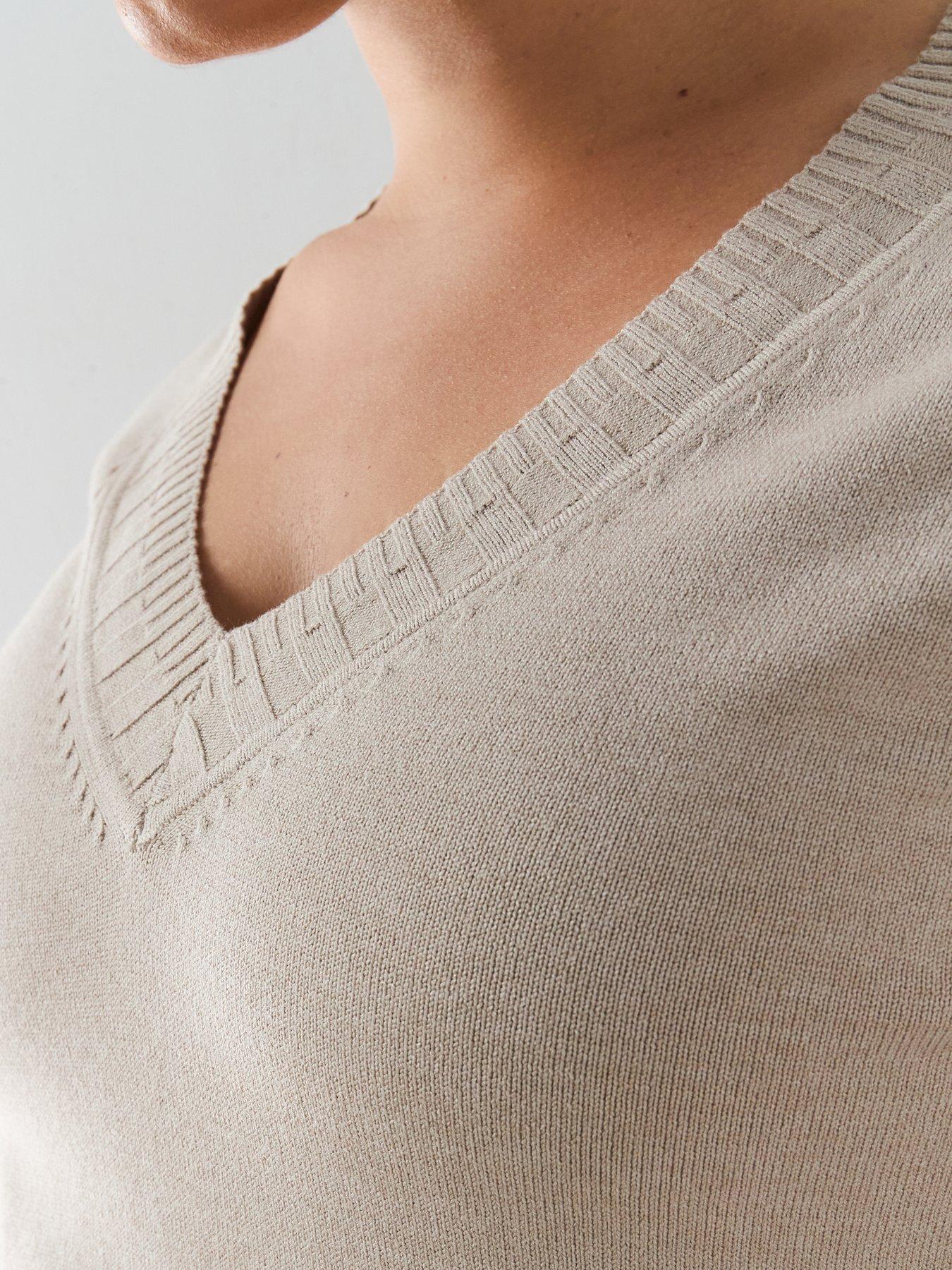 Image 6 of 6 of The Very Collection Classic Comfort V Neck Longline Jumper - Beige