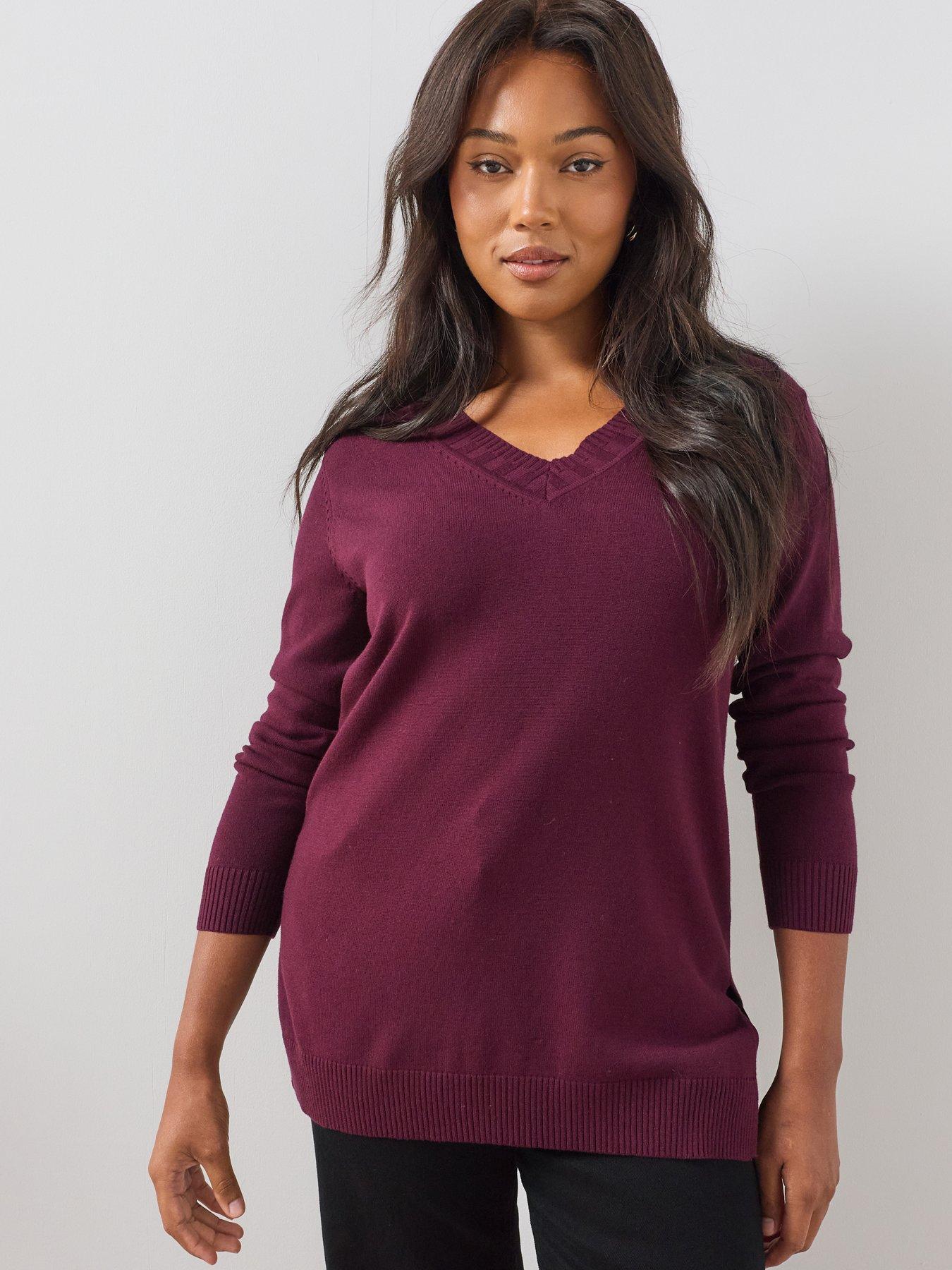 Image 1 of 6 of The Very Collection Women's Curve Classic Comfort V-Neck Longline Jumper - Plum