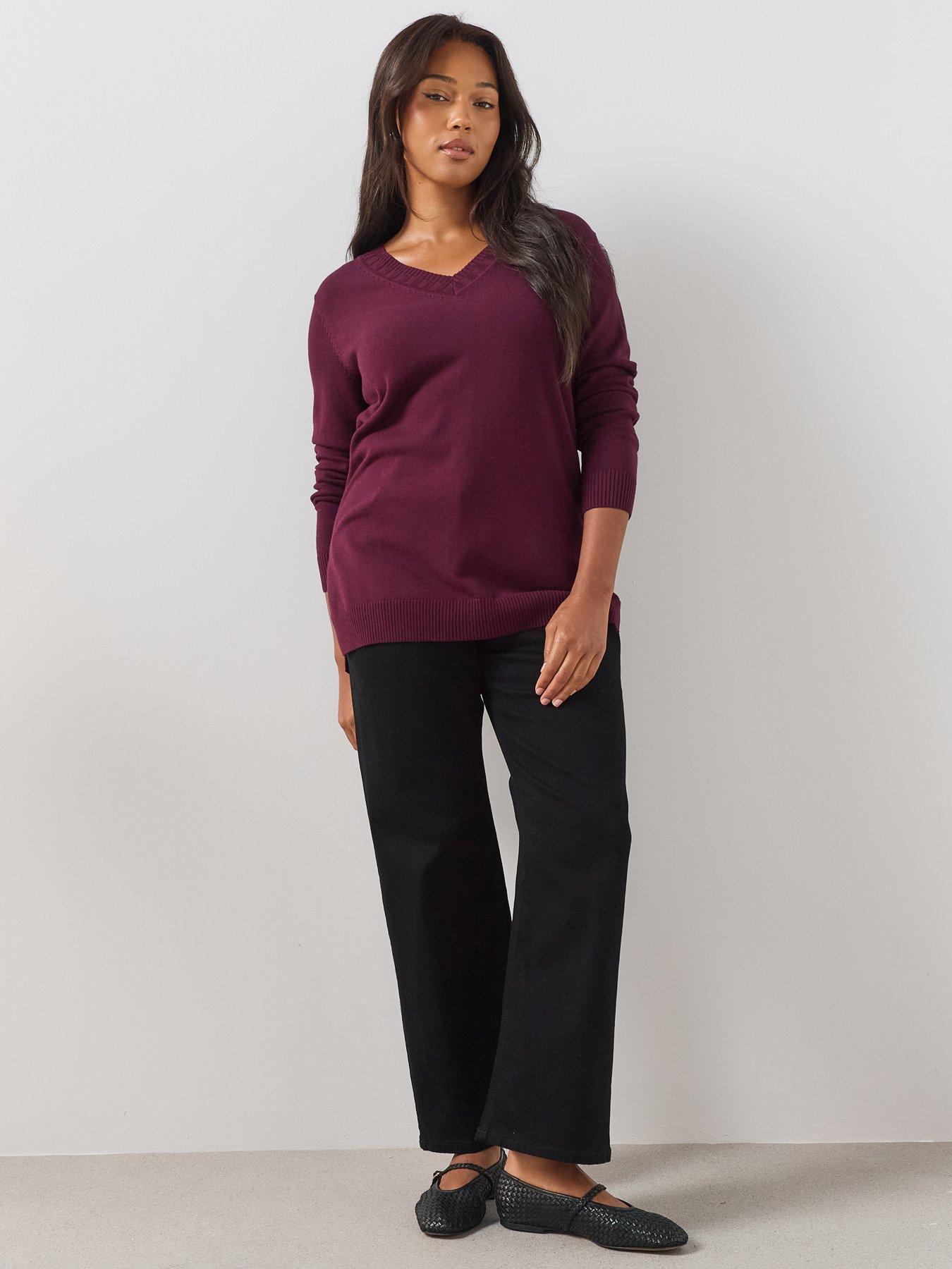 Image 3 of 6 of The Very Collection Women's Curve Classic Comfort V-Neck Longline Jumper - Plum