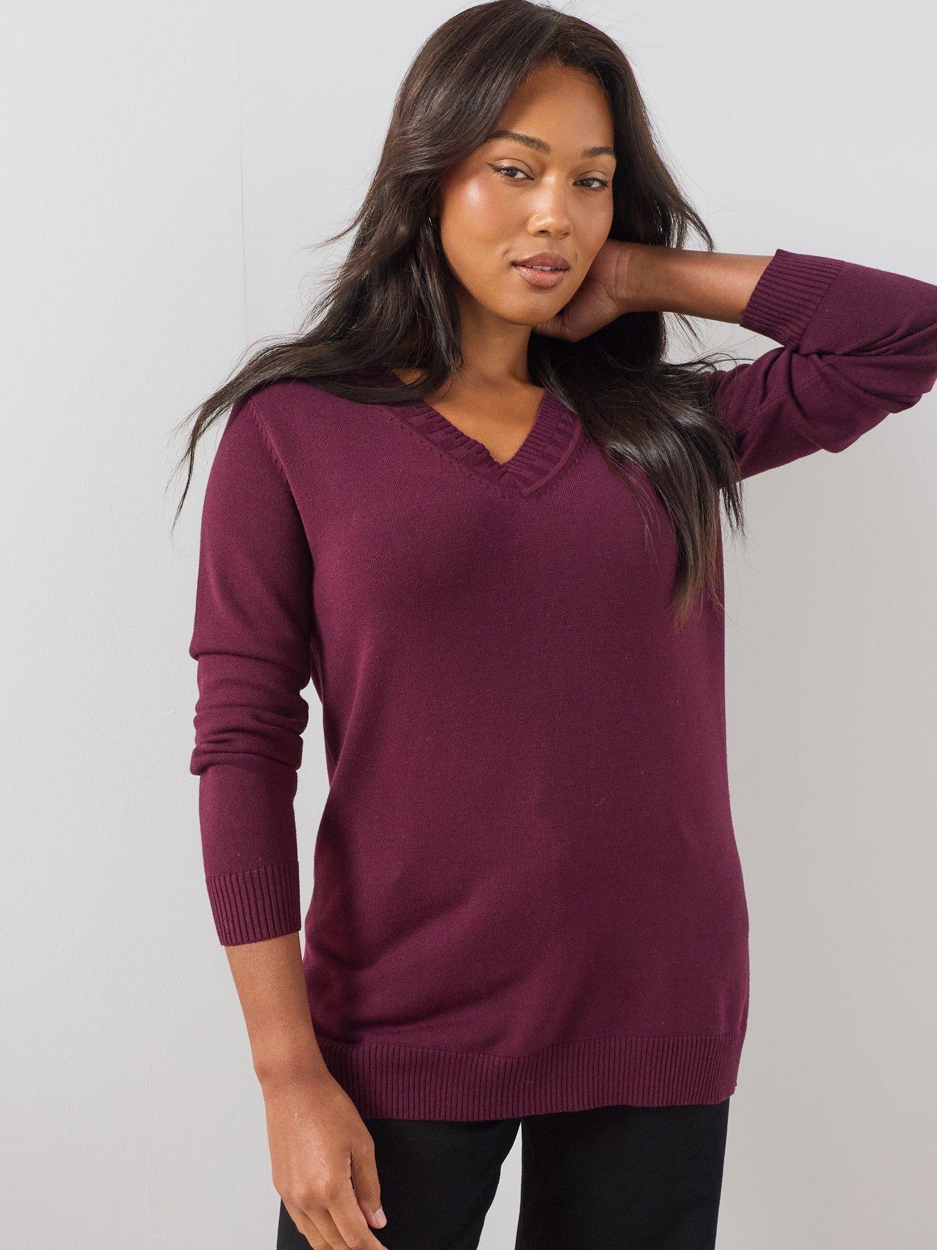 Image 6 of 6 of The Very Collection Women's Curve Classic Comfort V-Neck Longline Jumper - Plum
