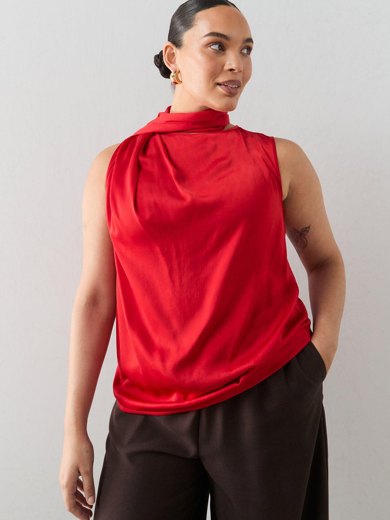 The Very Collection Curve Drape Neck Sleeveless Blouse - Red