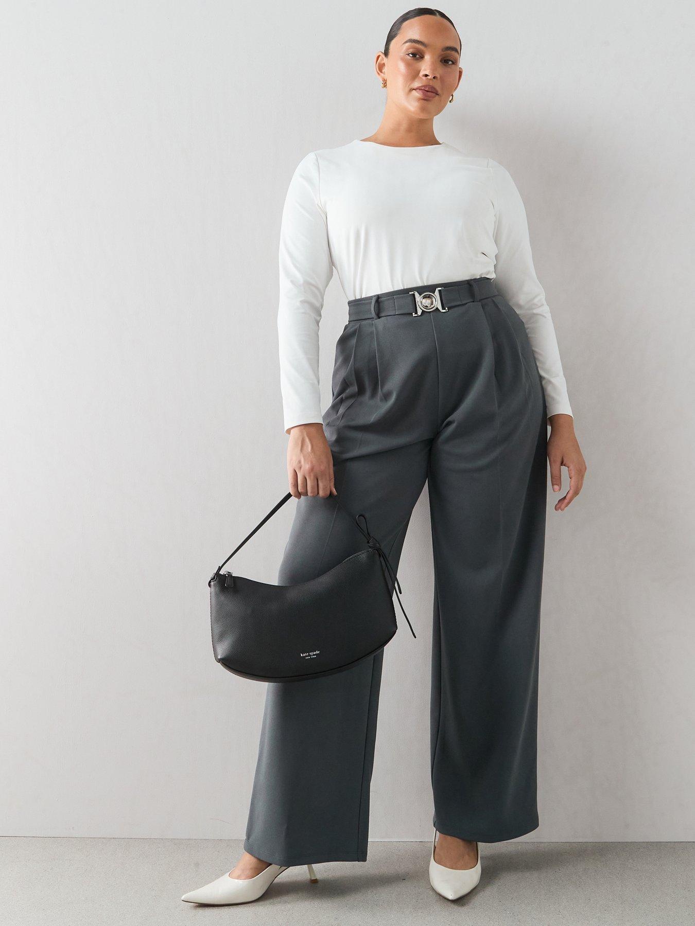Image 1 of 6 of The Very Collection Curve Buckle Detail Wide Leg Stretch - Dark Grey