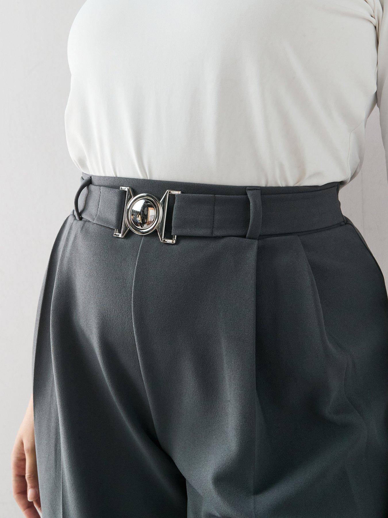 Image 4 of 6 of The Very Collection Curve Buckle Detail Wide Leg Stretch - Dark Grey
