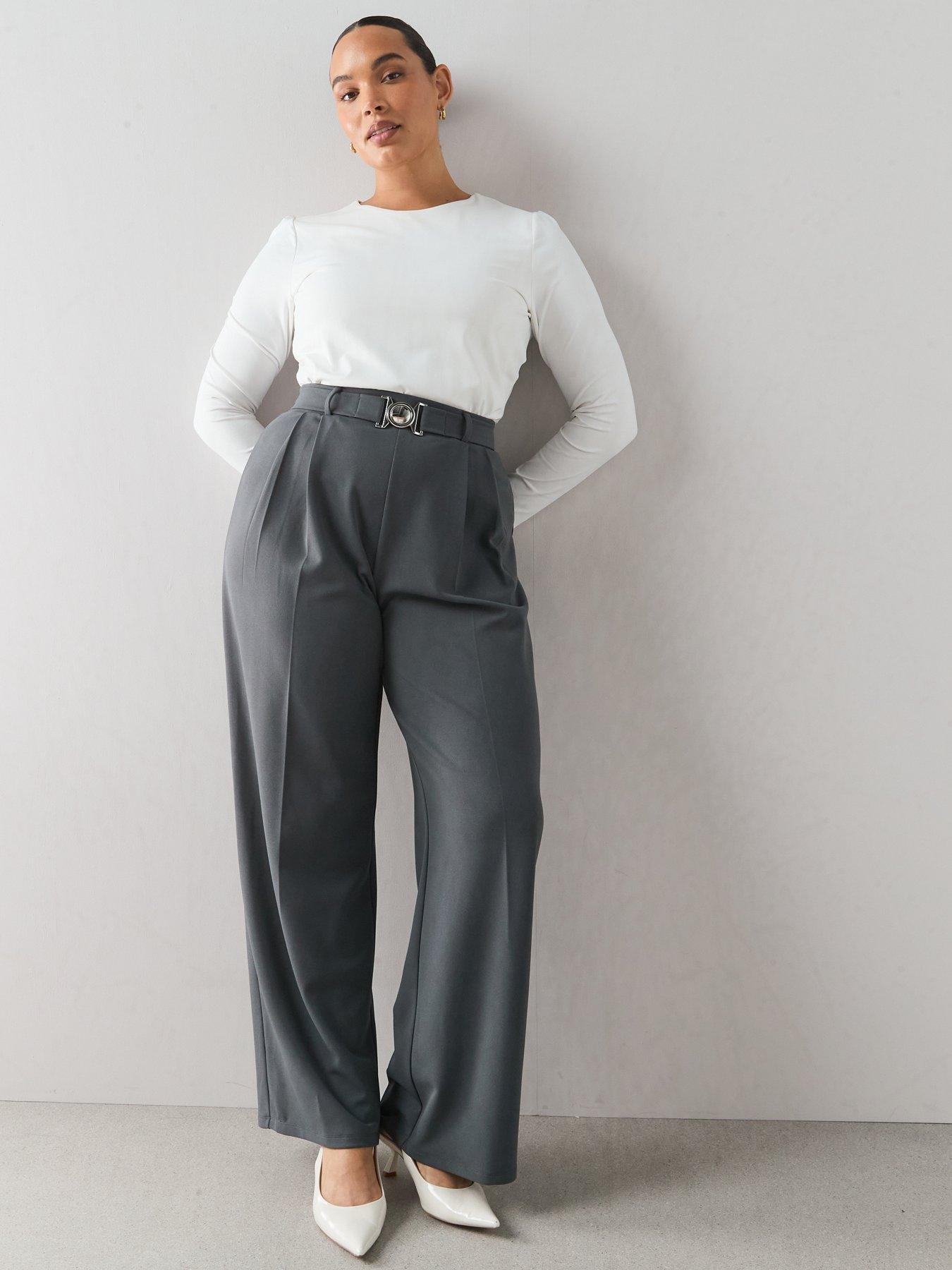 Image 5 of 6 of The Very Collection Curve Buckle Detail Wide Leg Stretch - Dark Grey