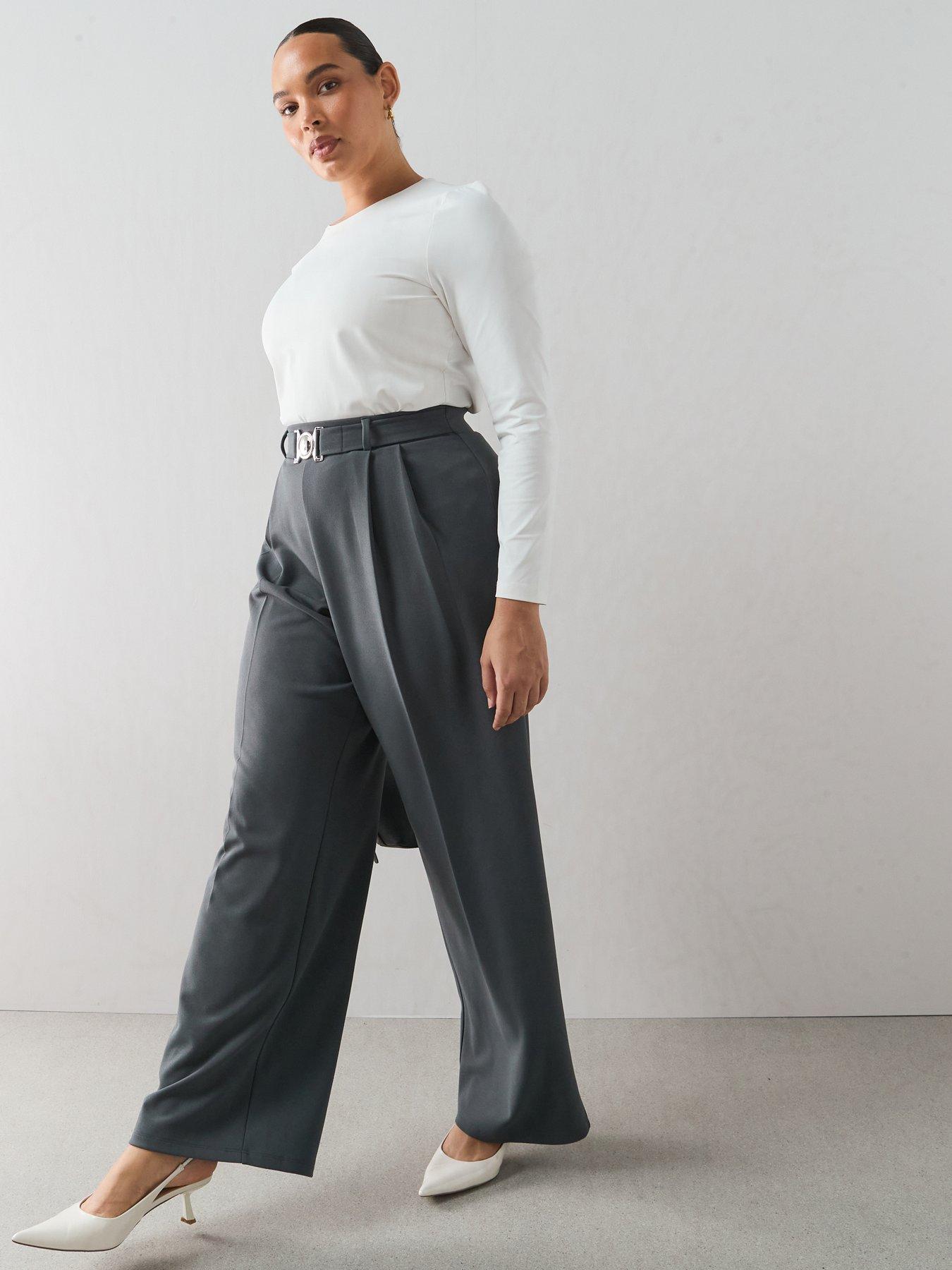 Image 6 of 6 of The Very Collection Curve Buckle Detail Wide Leg Stretch - Dark Grey
