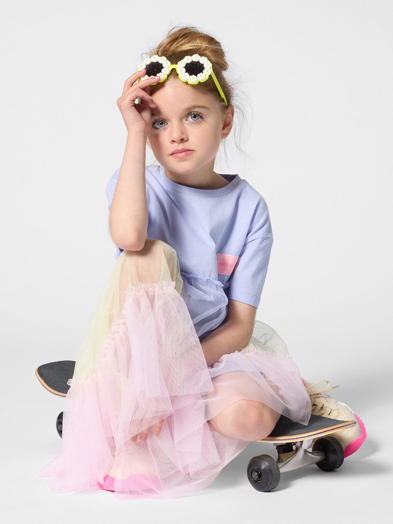 Billieblush Girls Tiered Mesh Overlay Dress - Blue