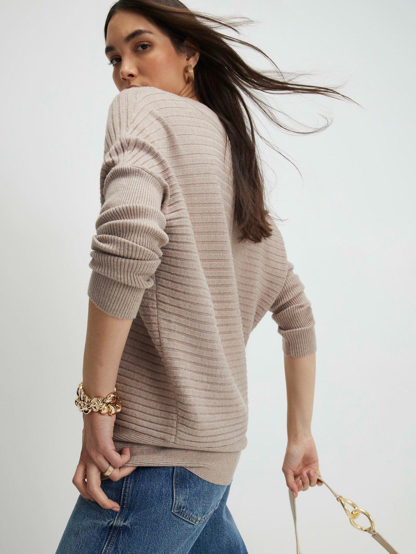stillFront image of river-island-v-neck-ribbed-jumper-brown