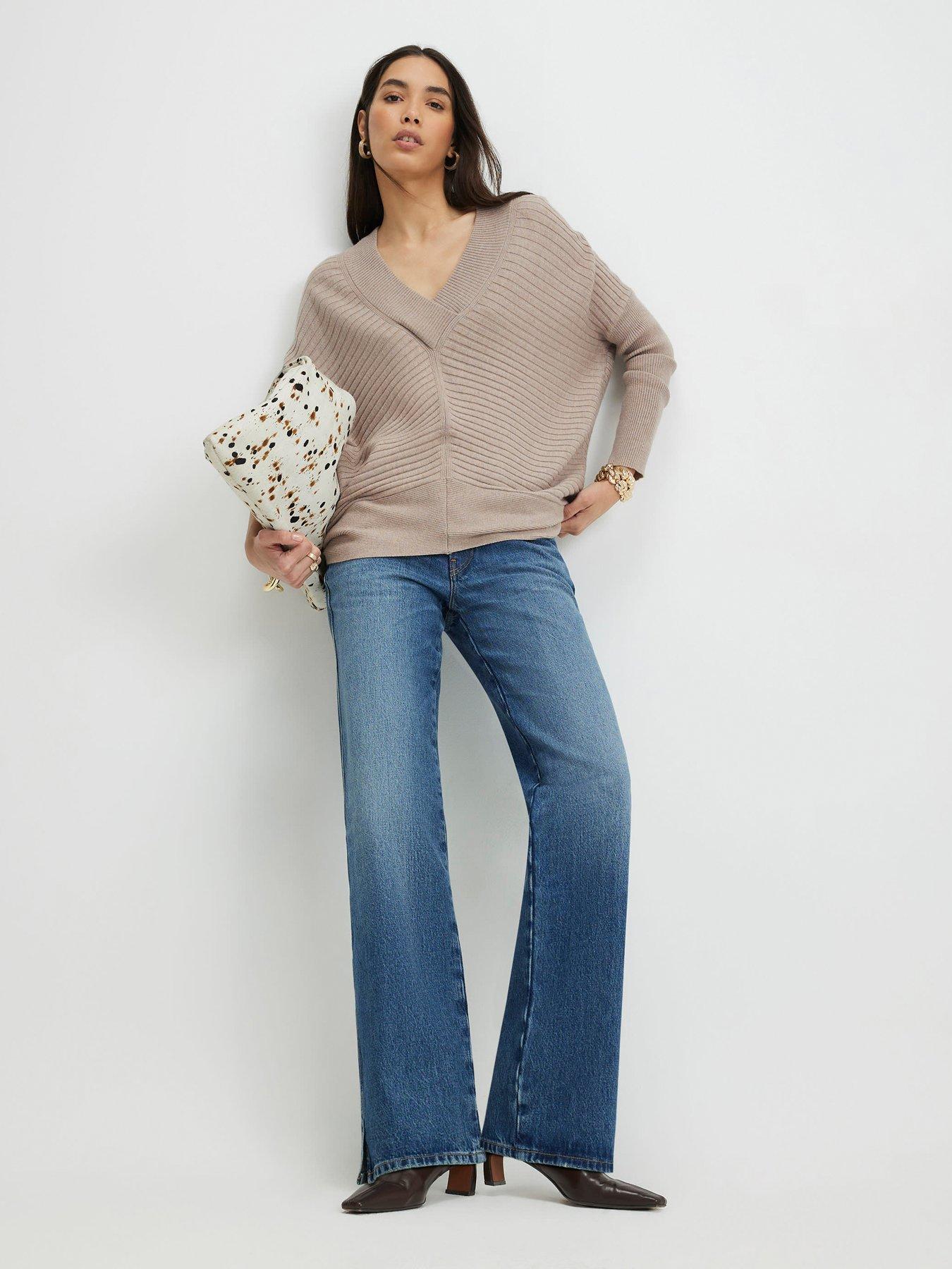 image of river-island-v-neck-ribbed-jumper-brown