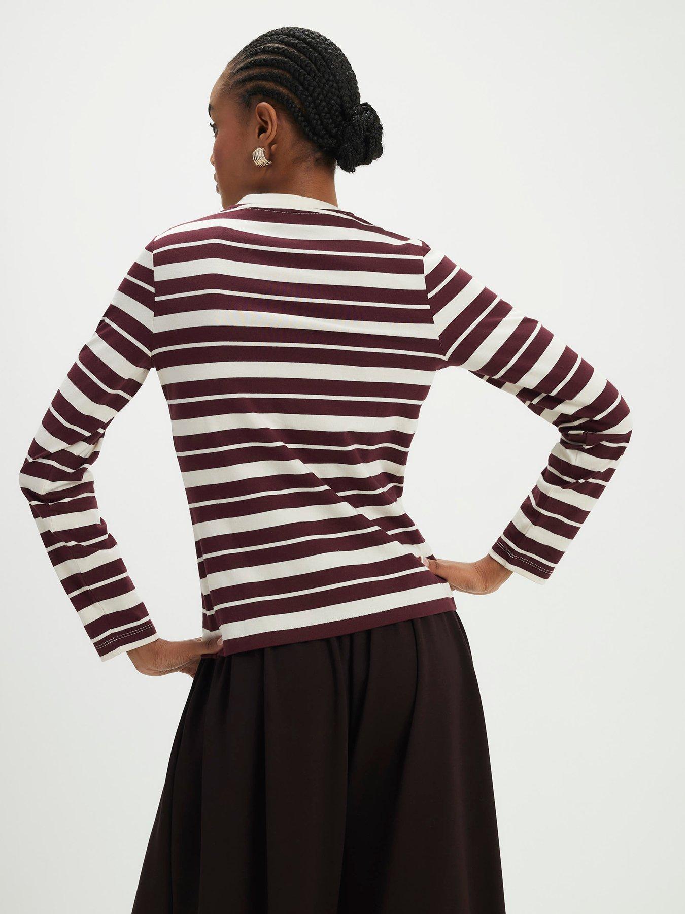 Image 2 of 4 of River Island Long Sleeve Stripe Henley Top - Brown