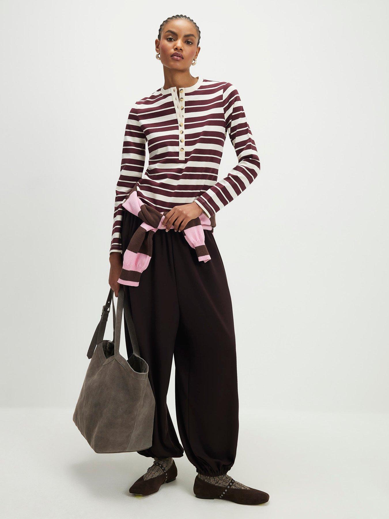 Image 3 of 4 of River Island Long Sleeve Stripe Henley Top - Brown