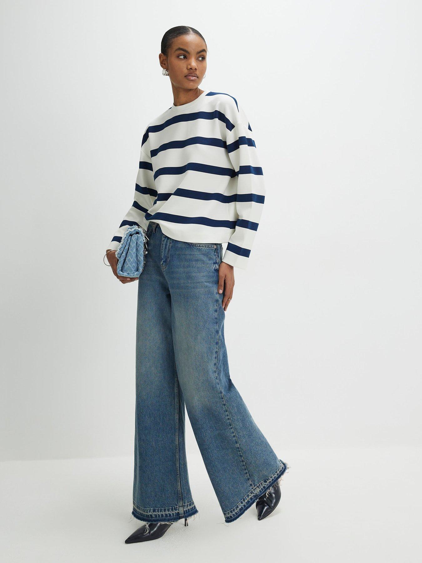 Image 3 of 4 of River Island Premium Striped Long Sleeve Top - Blue