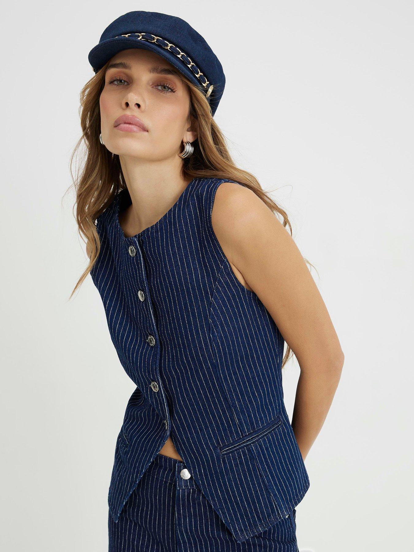 River Island Denim Striped Waistcoat - Blue