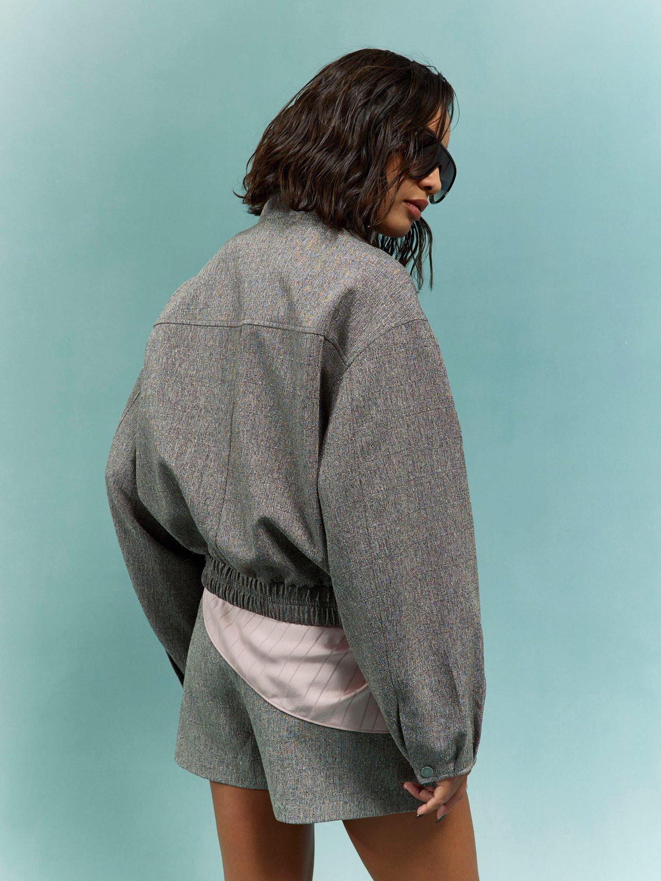  image of river-island-funnel-neck-bubble-hem-bomber-brown