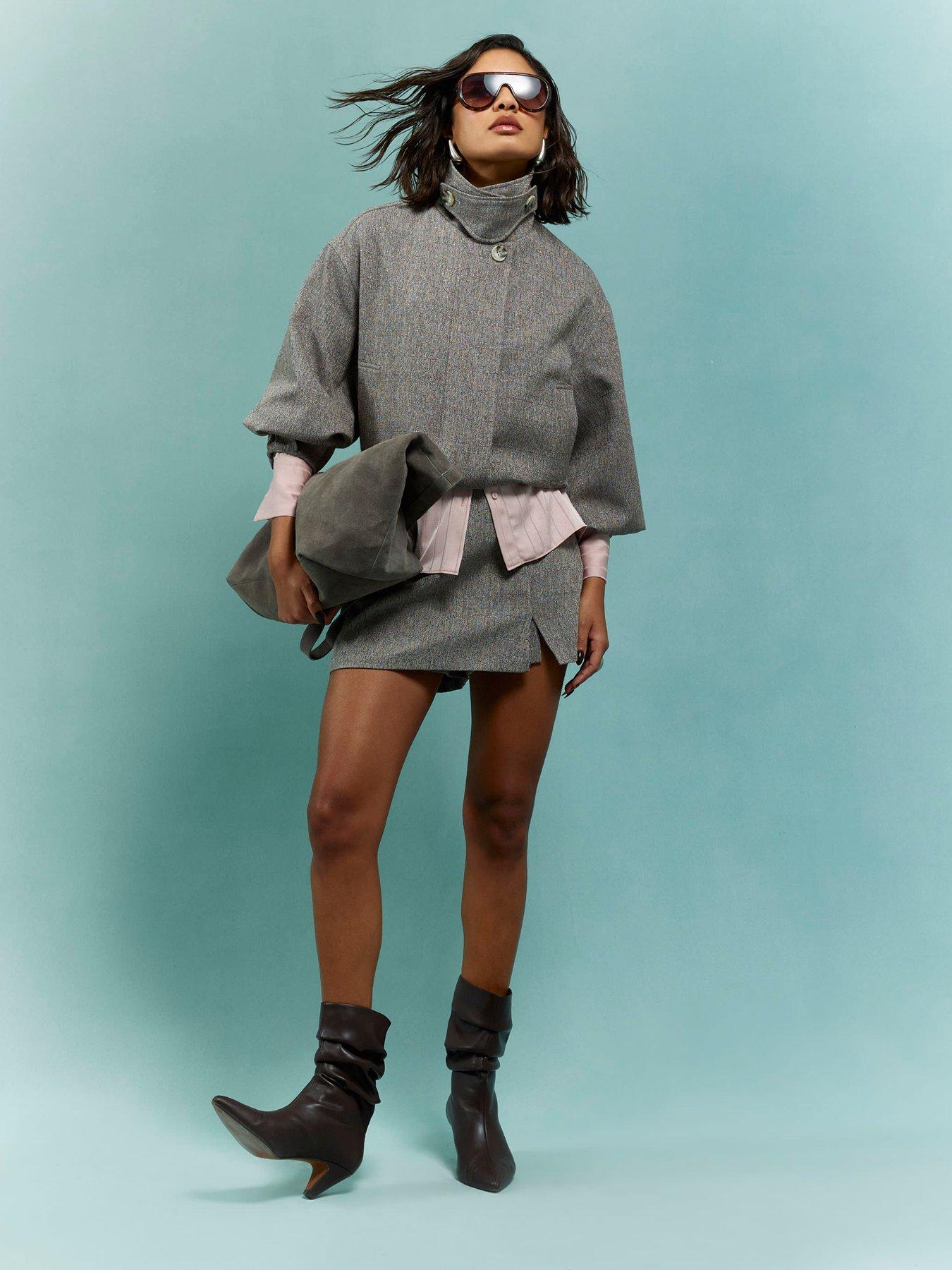  image of river-island-funnel-neck-bubble-hem-bomber-brown
