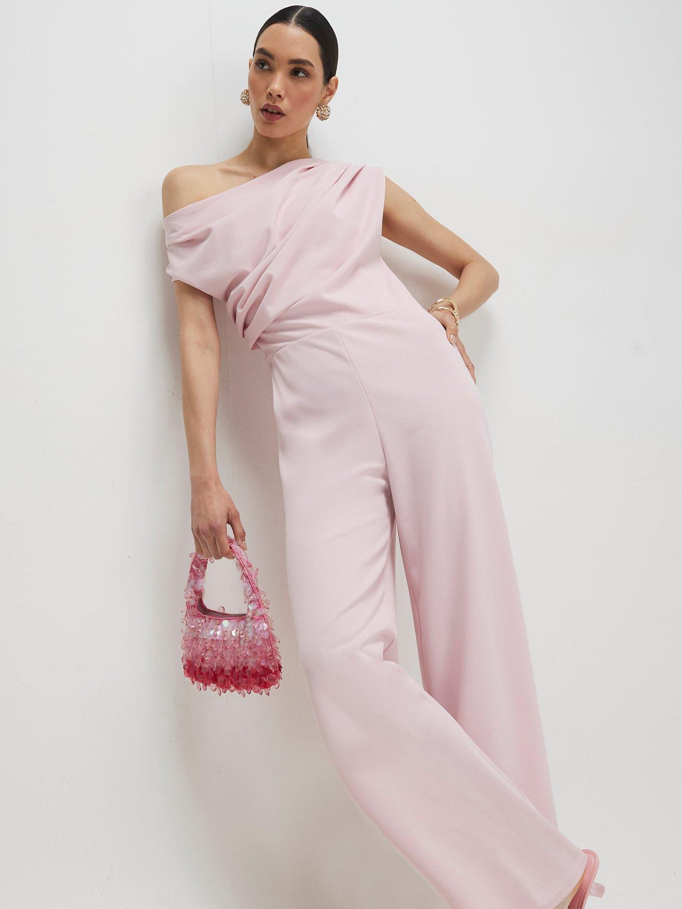 Image 3 of 4 of River Island Short Asymmetric Drape Jumpsuit - Pink