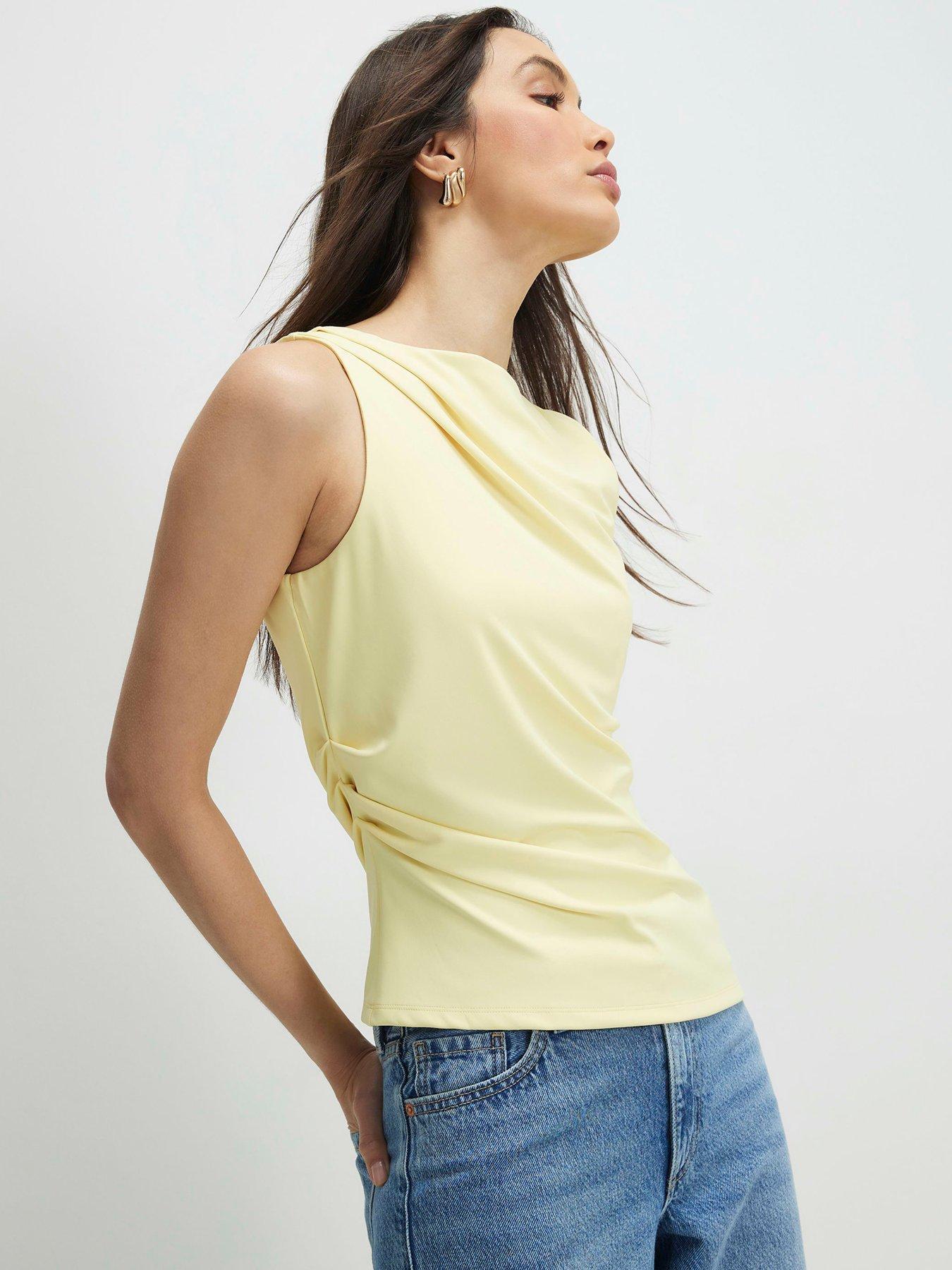 Image 1 of 4 of River Island Short Polyamide Slash Neck Top - Yellow