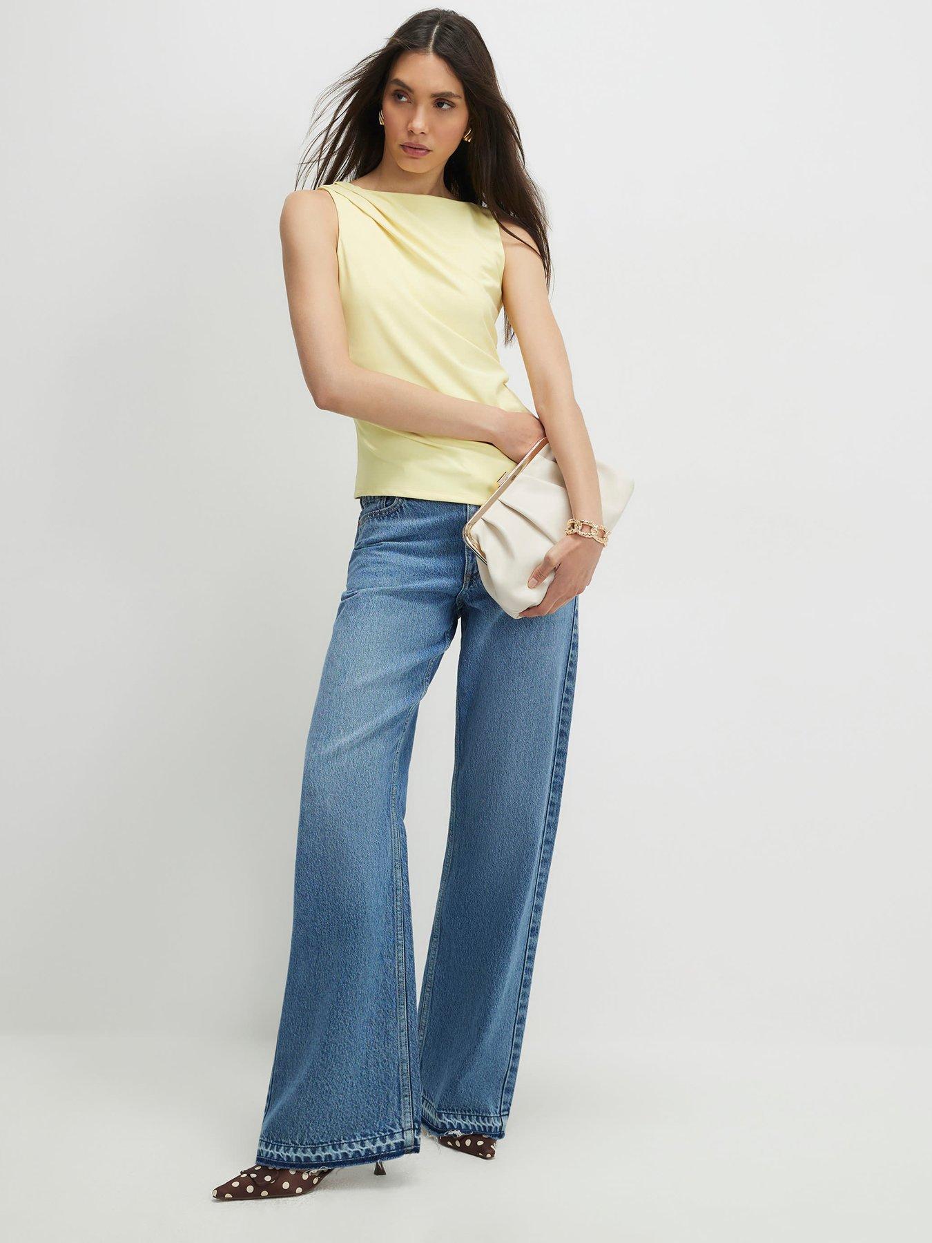 Image 3 of 4 of River Island Short Polyamide Slash Neck Top - Yellow