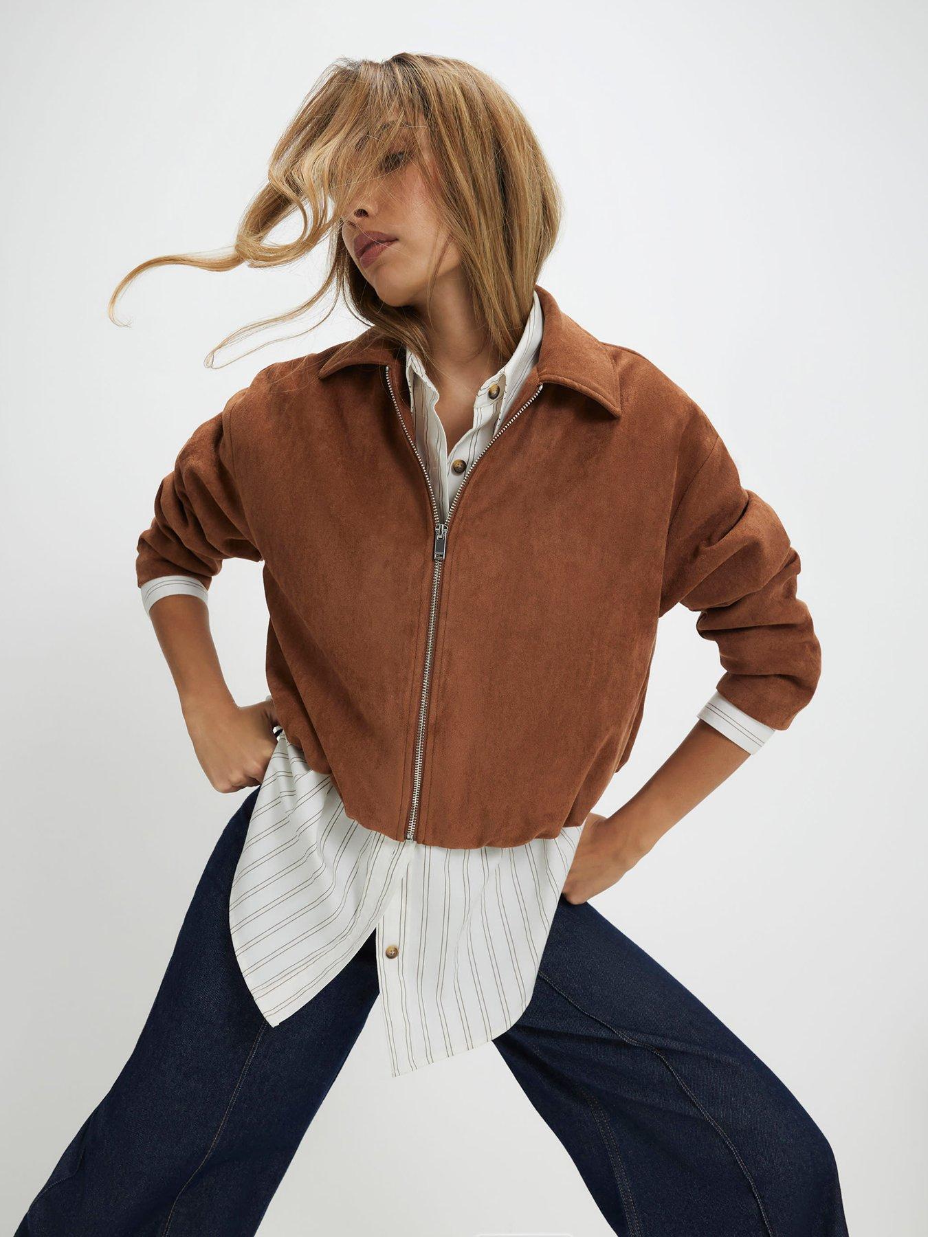  image of river-island-suedette-bubble-hem-bomber-orange