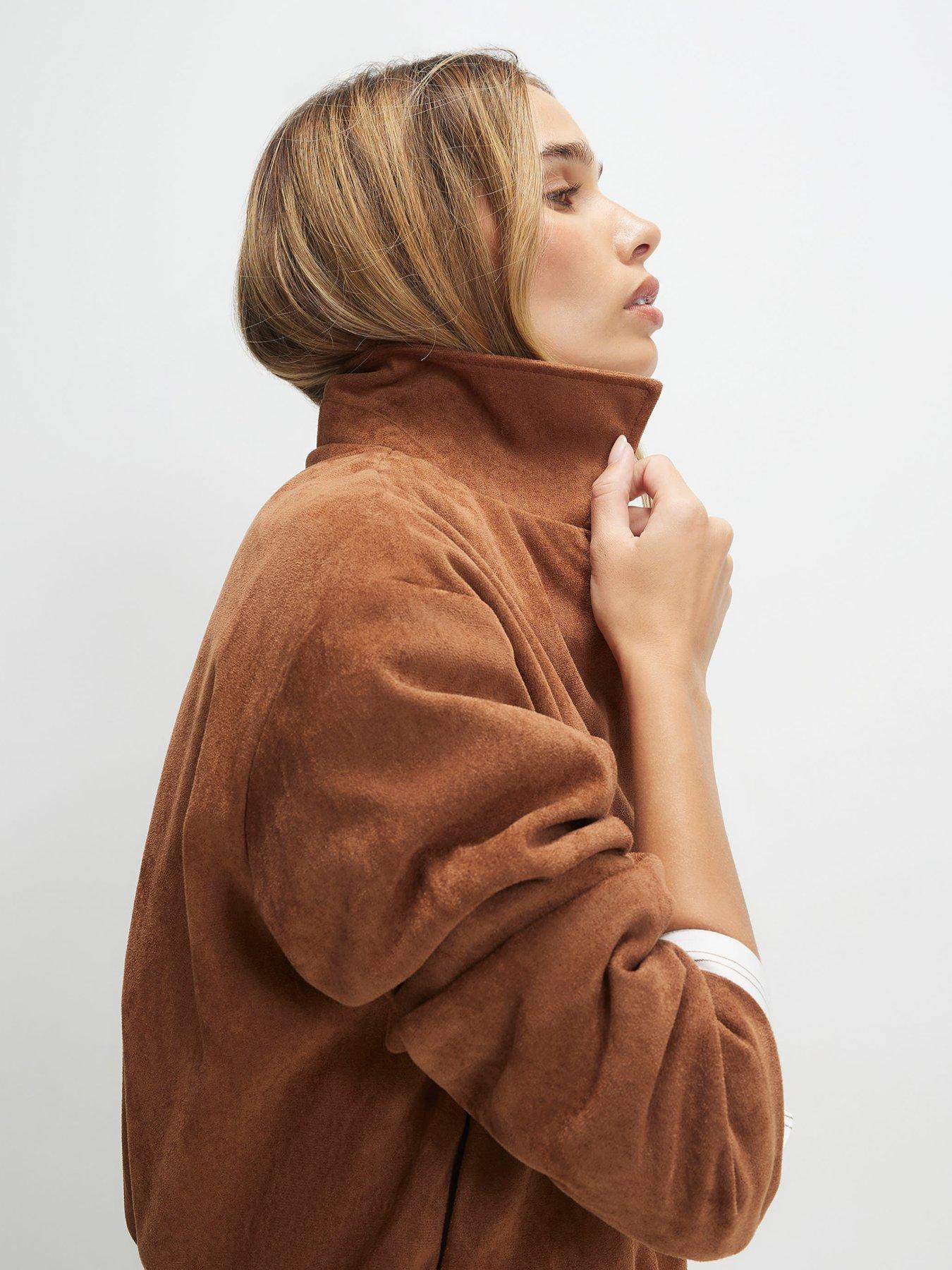  image of river-island-suedette-bubble-hem-bomber-orange