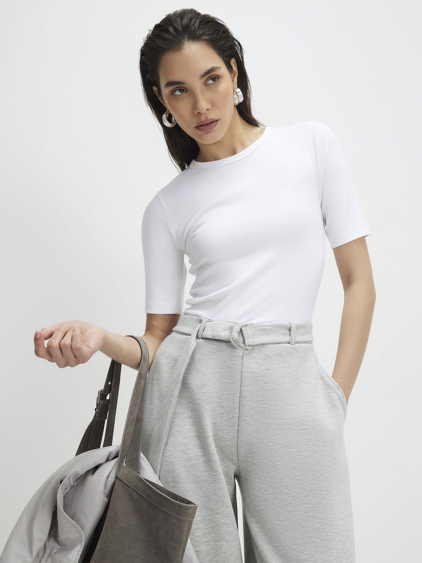 River Island Short Sleeve Cotton Elastane Fitted Top - White
