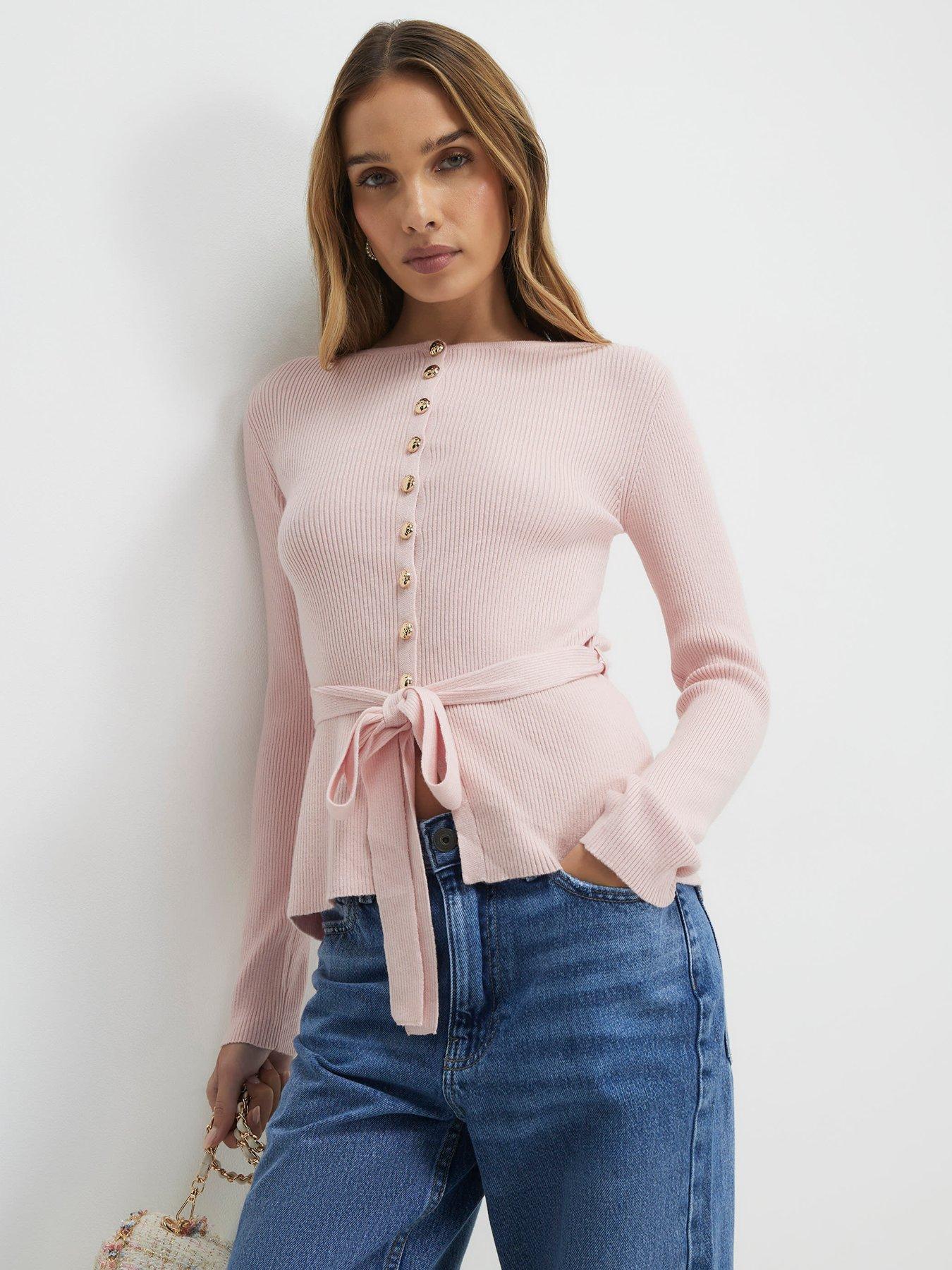 Image 1 of 4 of River Island Waisted Cardi - Pink