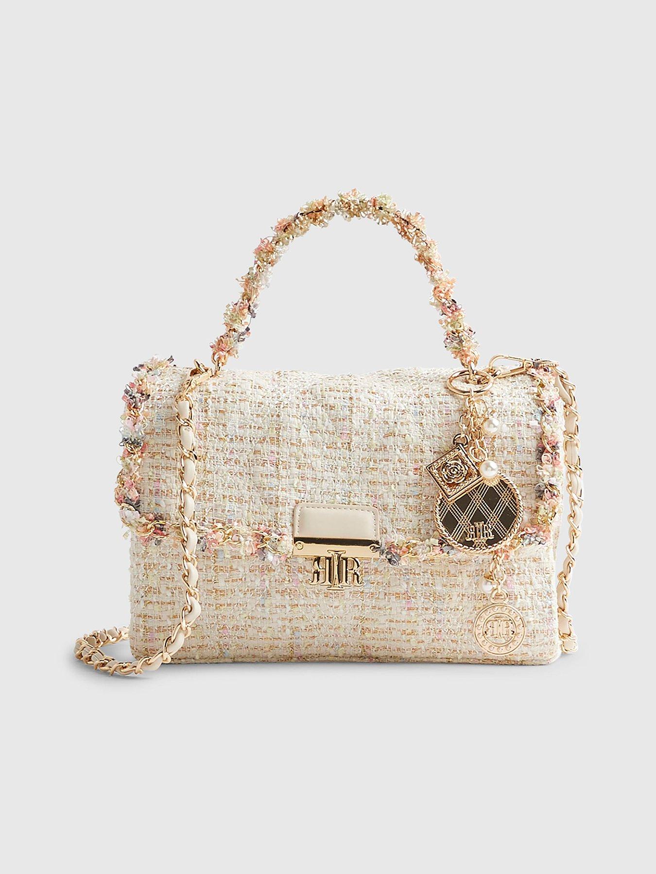 Image 2 of 6 of River Island Boucle Flap Front Shoulder Bag - Cream