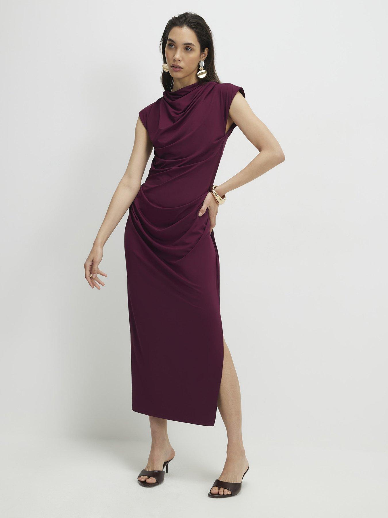 river-island-short-high-neck-ruched-midi-dress-purple