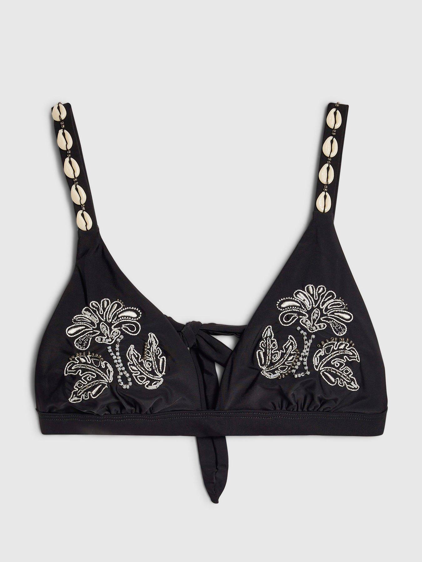 Image 5 of 5 of River Island Whipstitch Shell Bikini Top - Black
