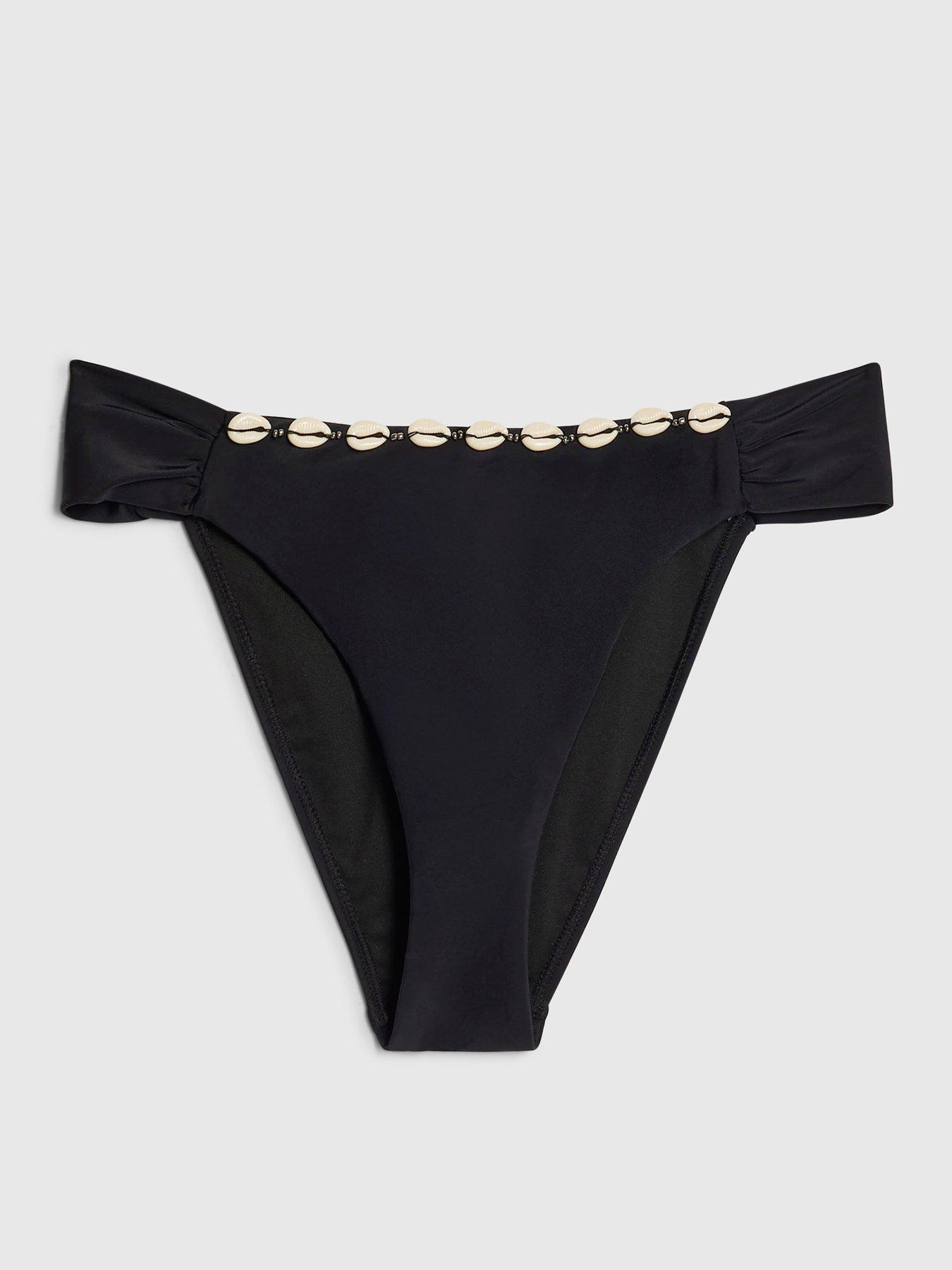 Image 4 of 4 of River Island Whipstitch Shell Bikini Brief - Black