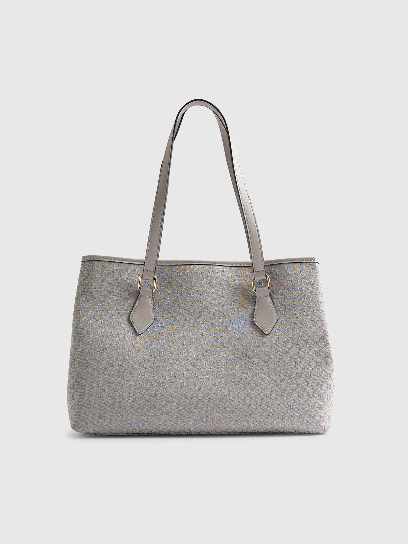 Image 3 of 5 of River Island Jacquard Stripe Monogram Shopper Bag - Grey