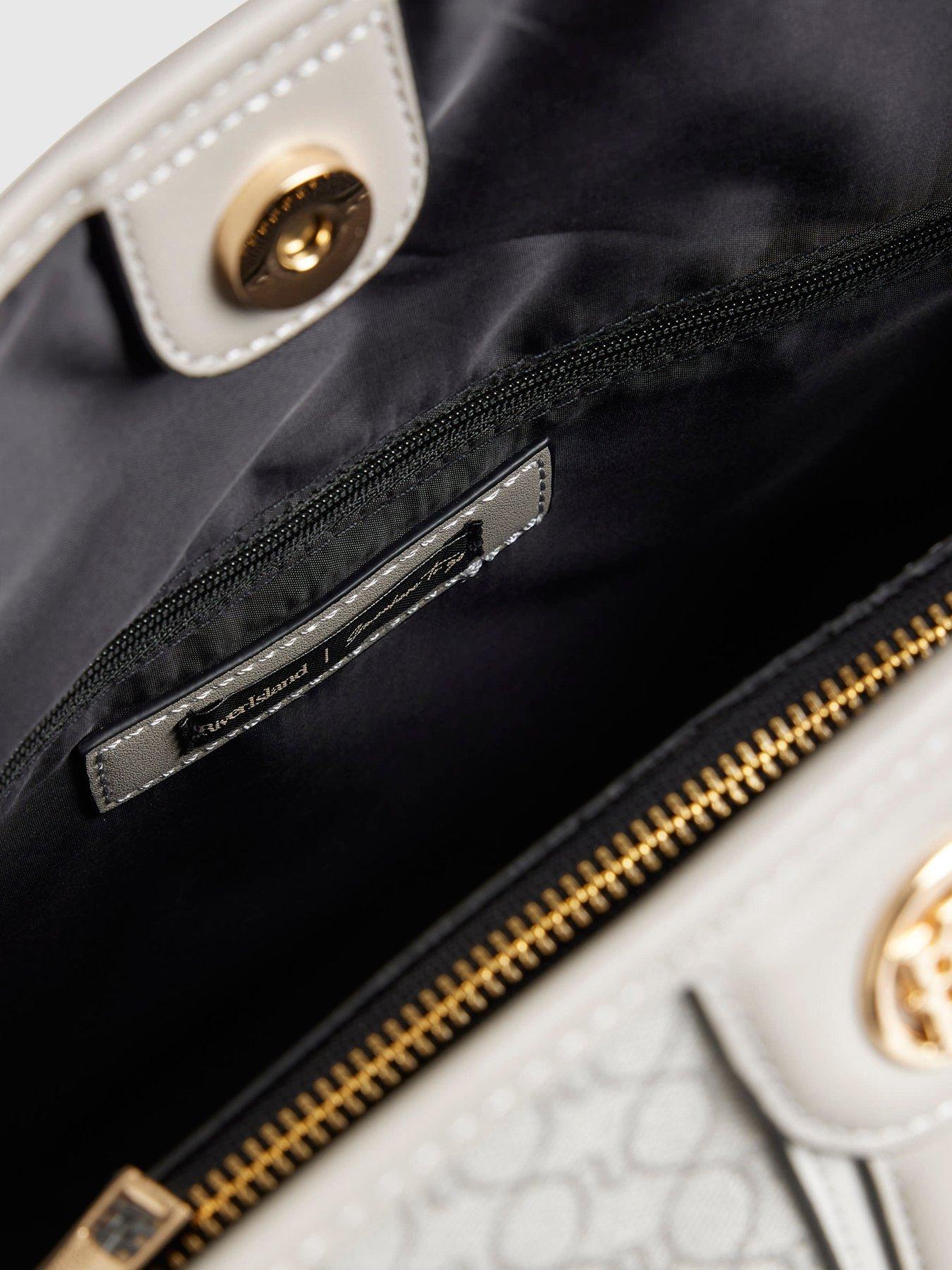 Image 5 of 5 of River Island Jacquard Stripe Monogram Shopper Bag - Grey