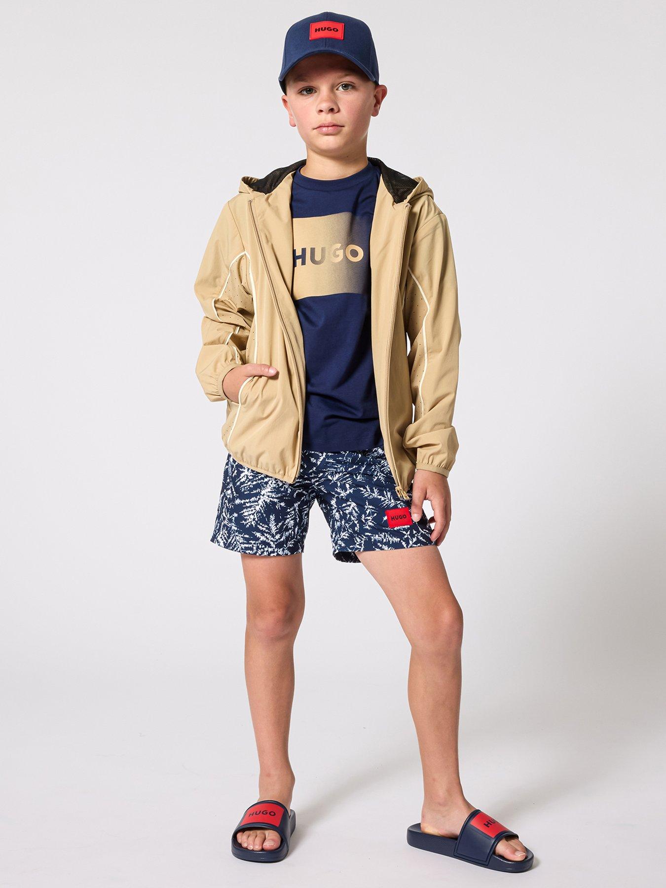 HUGO Boys Print Swim Shorts - Blue/white