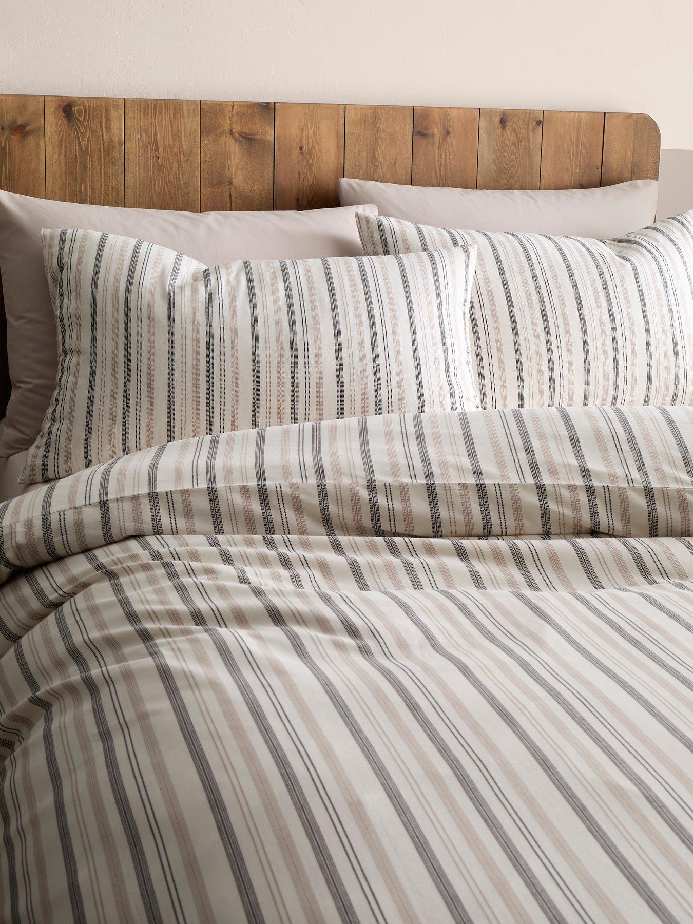 Image 3 of 3 of Appletree Yarn Dyed Woven Thin Stripe Duvet Cover Set in Natural