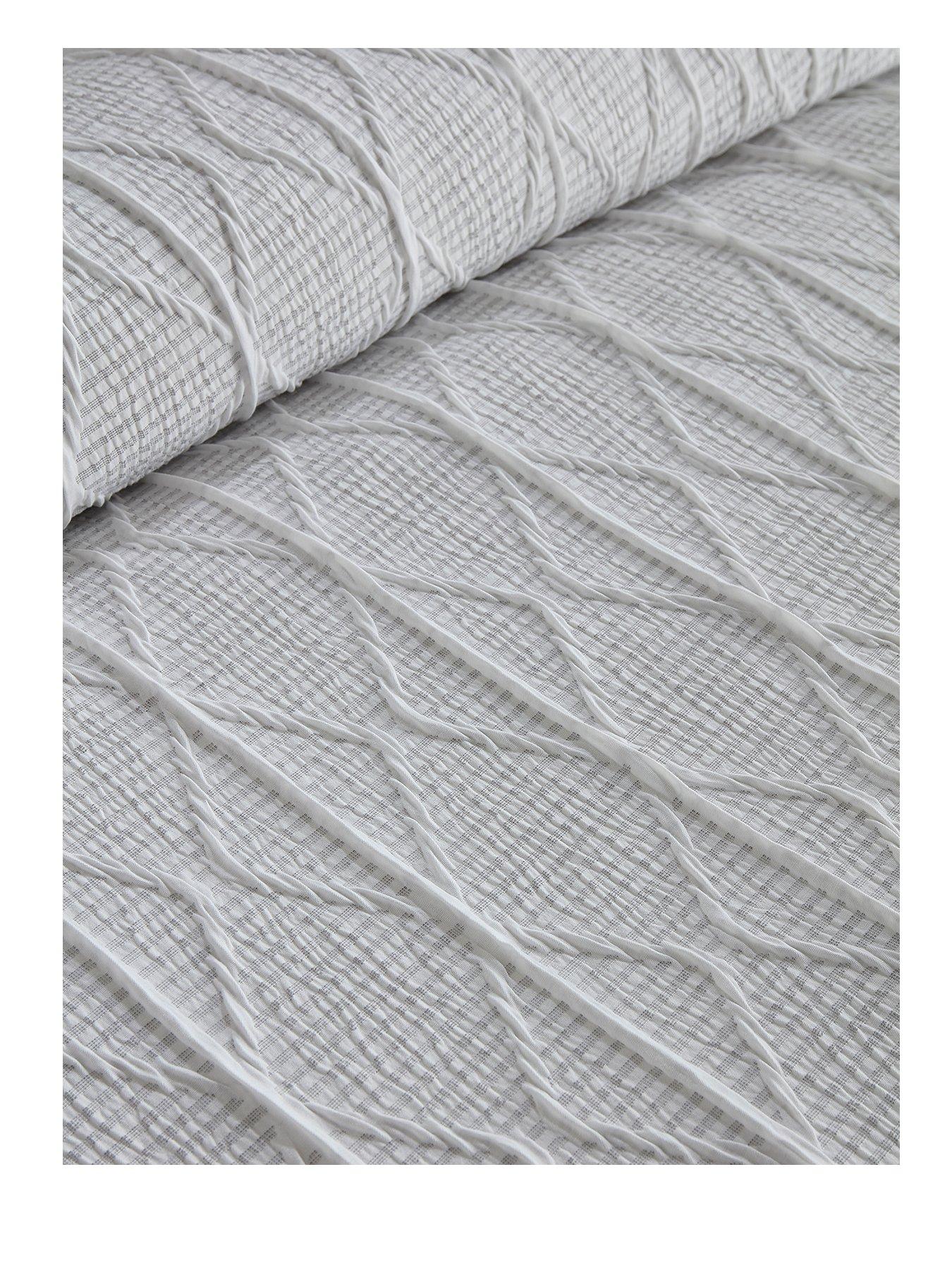 Image 2 of 3 of Serene Crinkle Stripe Duvet Cover Set in White