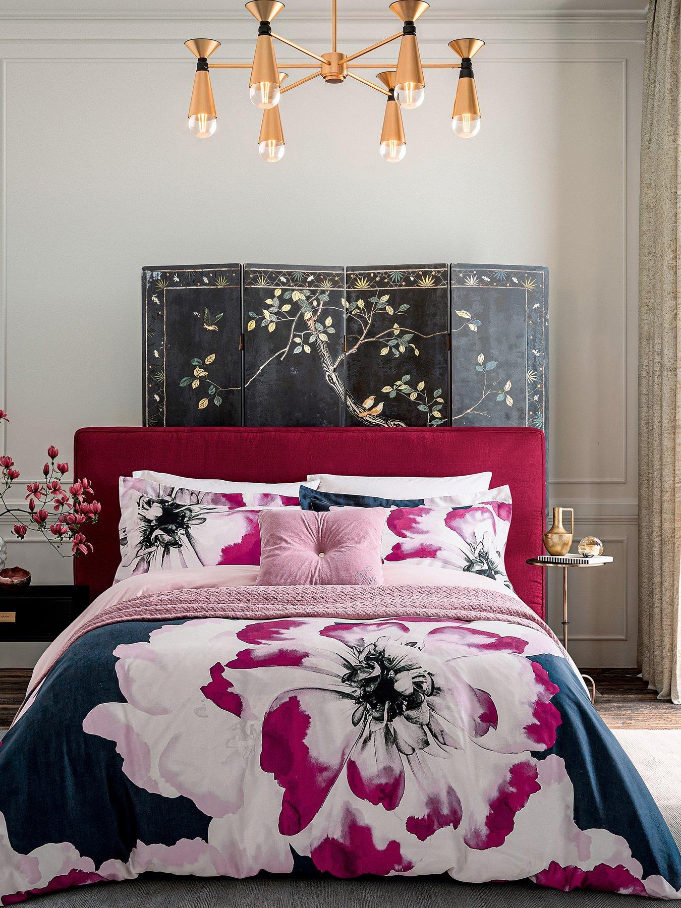 Image 1 of 6 of Ted Baker Inky Bloom Cover Set 100% Cotton Navy