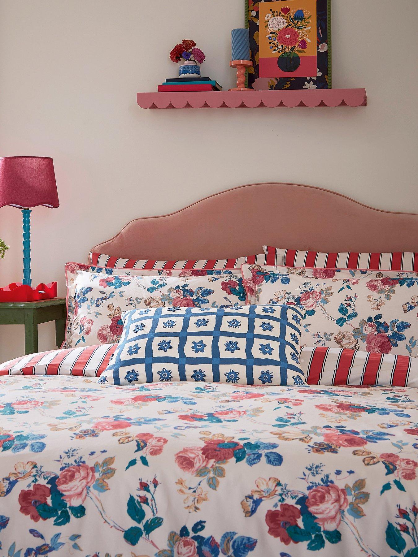 Land & Shore Alec 100% Cotton Standard Pillow Case Pair Blue / Red