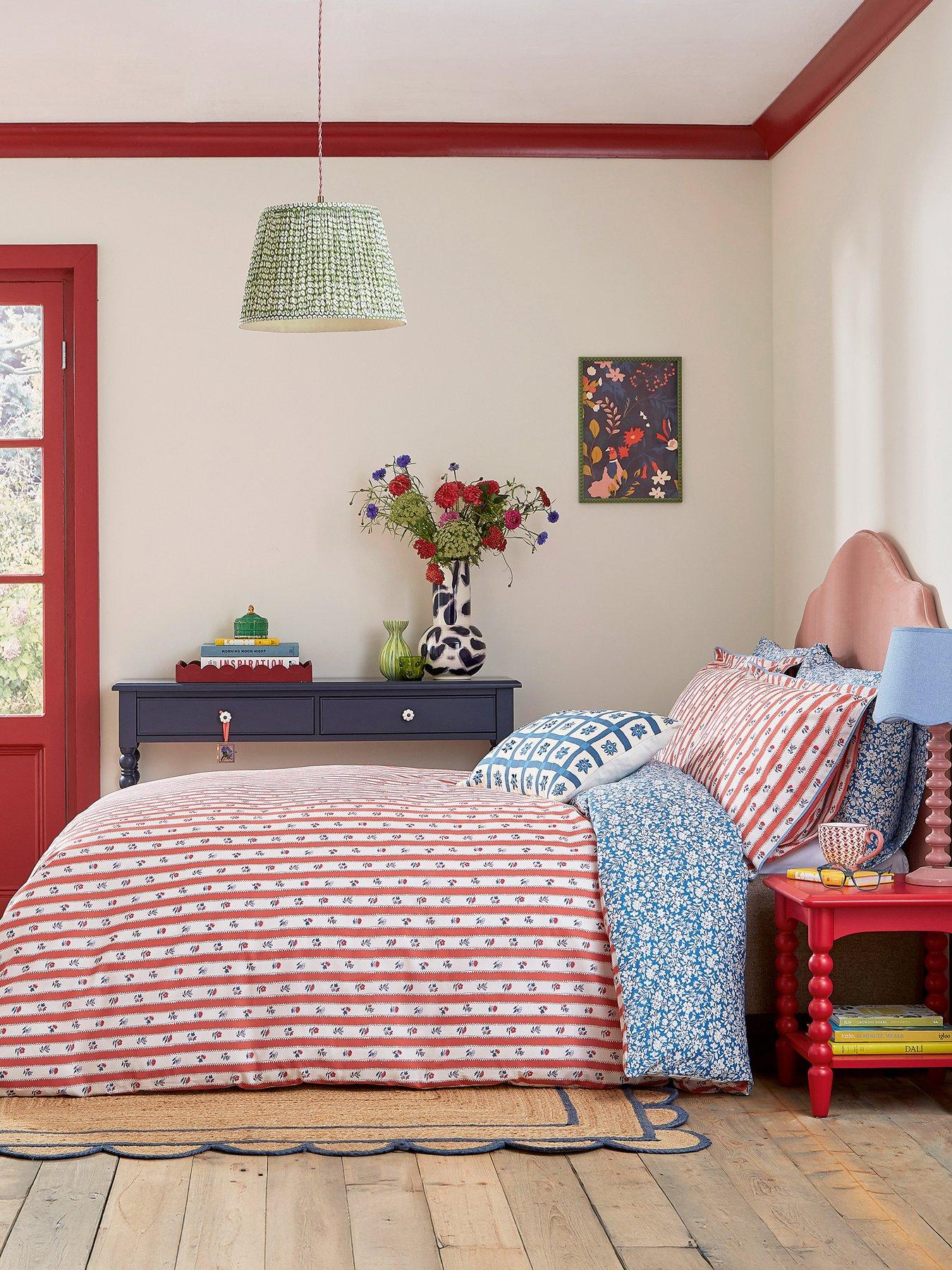 Land & Shore Quintin Stripe Cover Set 100% Cotton Blue / Red