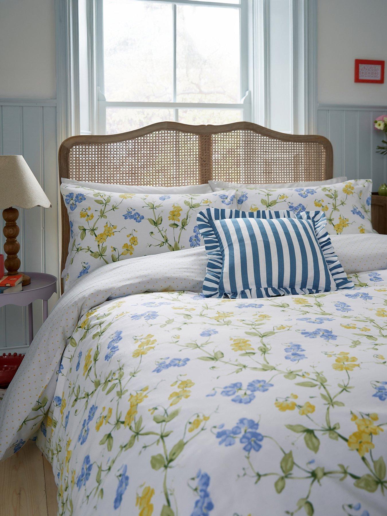 Helena Springfield Sweetpea Print Cover Set 100% Cotton Blue