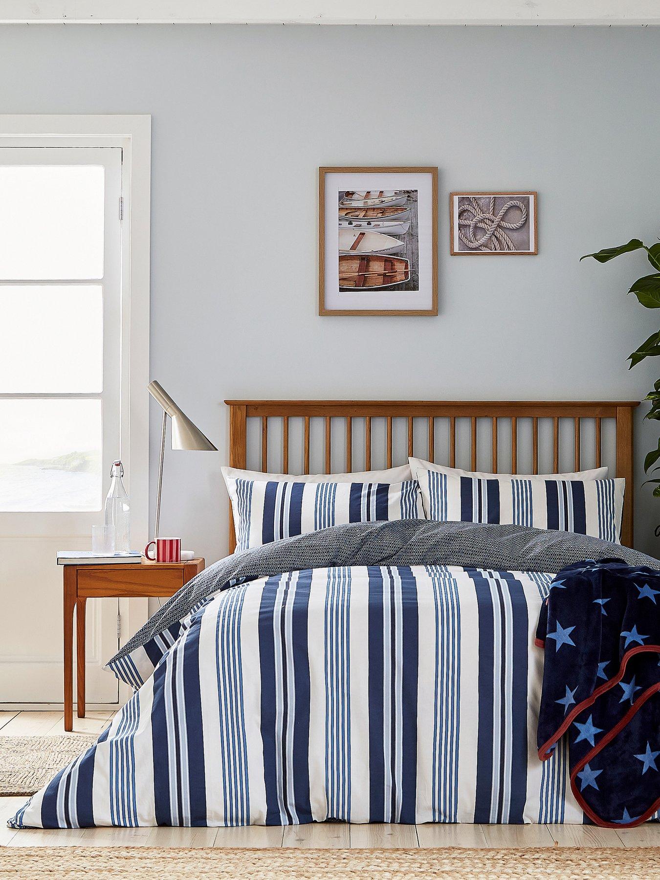 Helena Springfield Huntington Stripe Cover Set 100% Cotton Blue