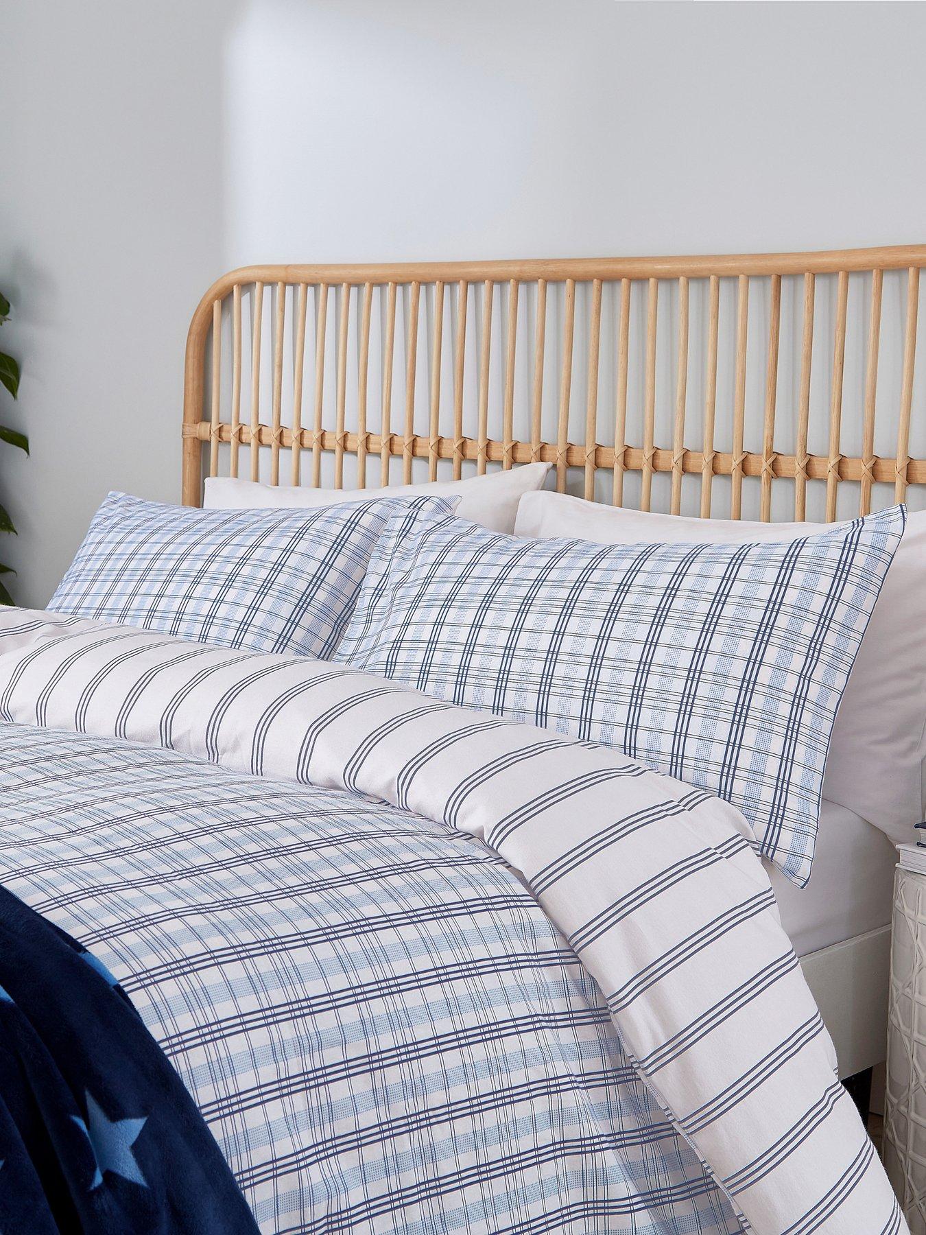 Helena Springfield Jones Check Brushed Cotton Cover Set 100% Cotton Navy