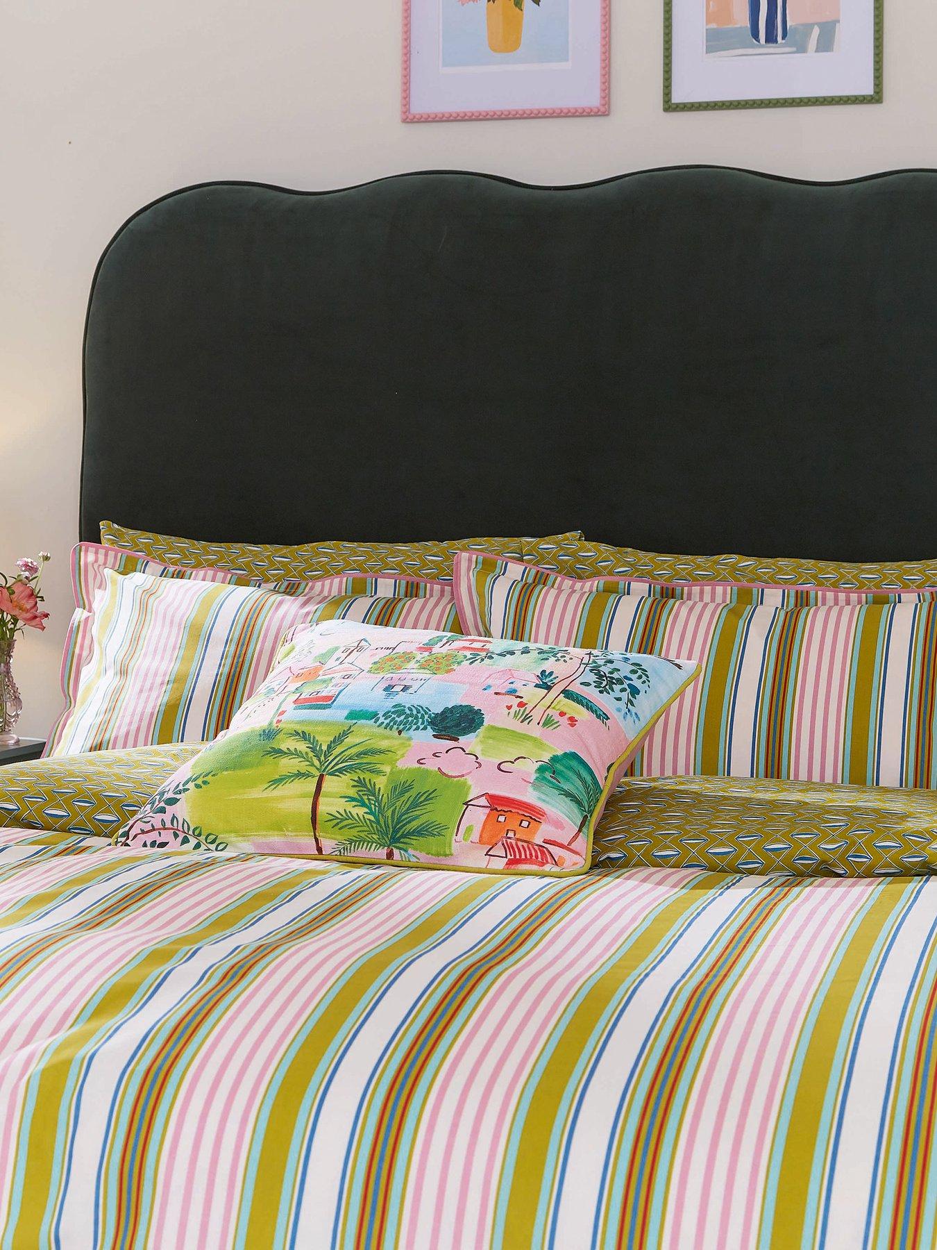 Land & Shore Raven Stripe 100% Cotton Standard Pillow Case Pair Multi