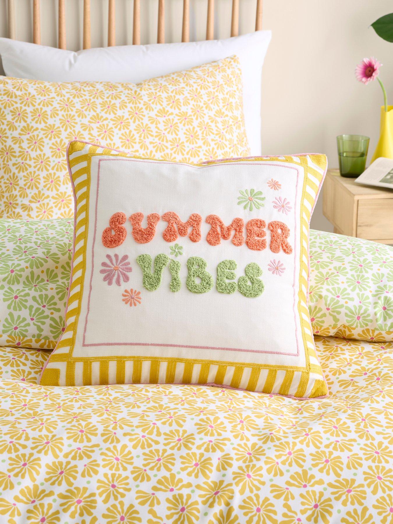 Fusion Summer Vibes Slogan Filled Cushion In Multi 43 X 43cm