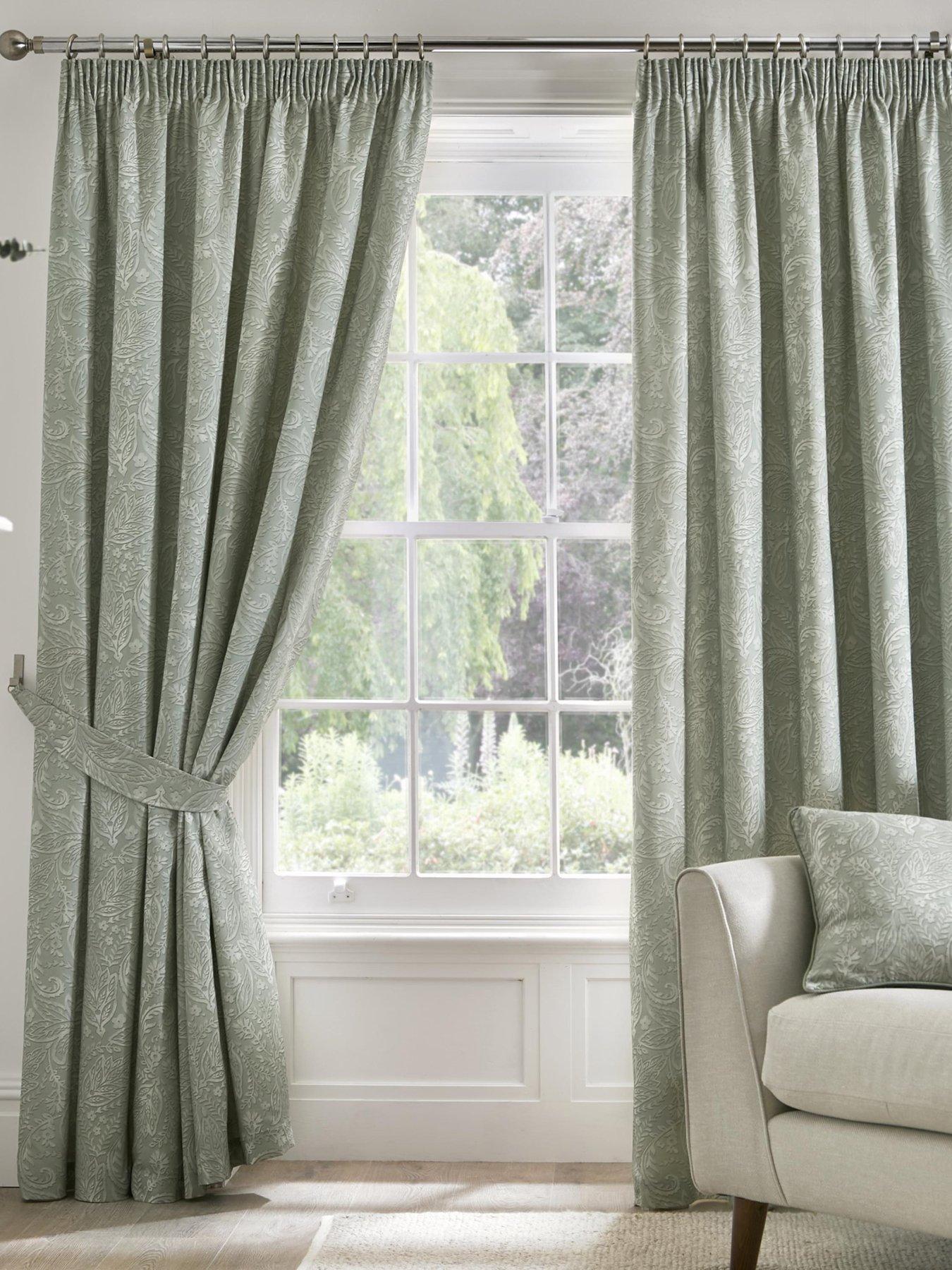 Image 1 of 4 of Dreams & Drapes Aveline 100% Cotton Leaf Print Pencil Pleat Curtains