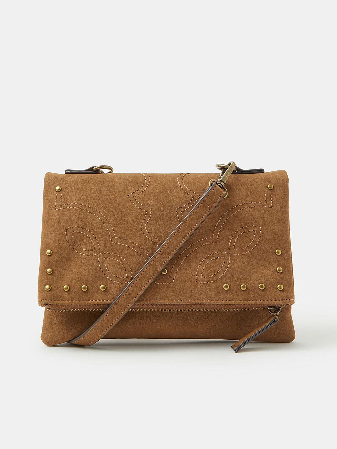  image of accessorize-fold-over-zip-western-crossbody-bag-brown